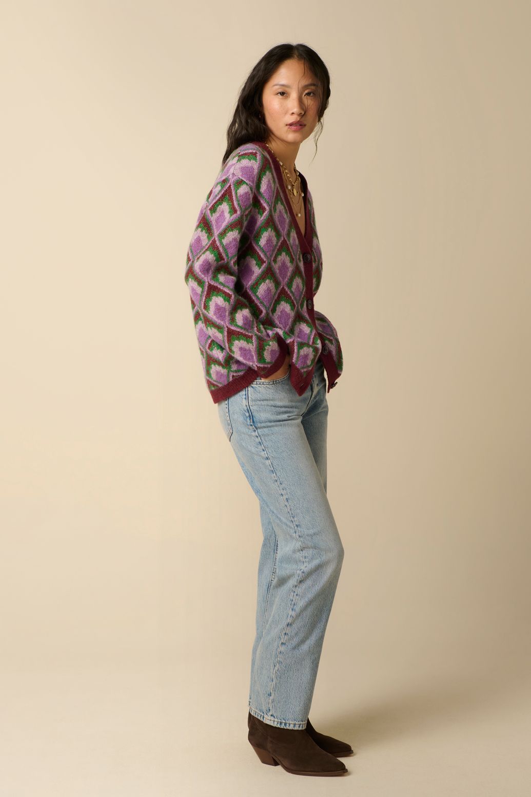 Gilet jacquard - rouge foncé