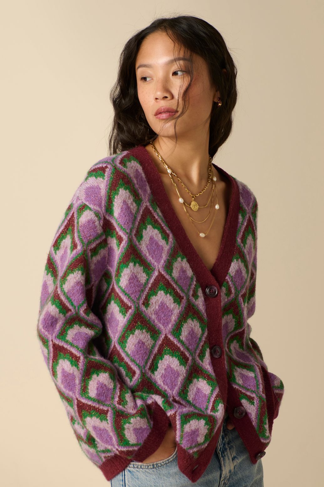 Gilet jacquard - rouge foncé