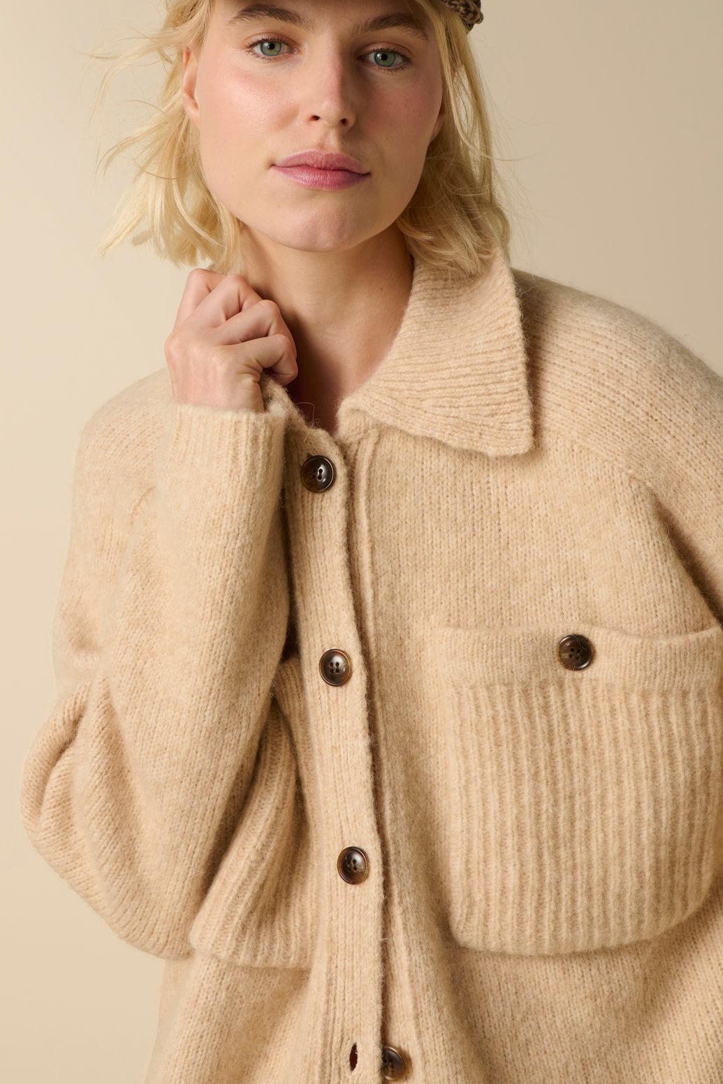 Woll-Strickjacke - beige