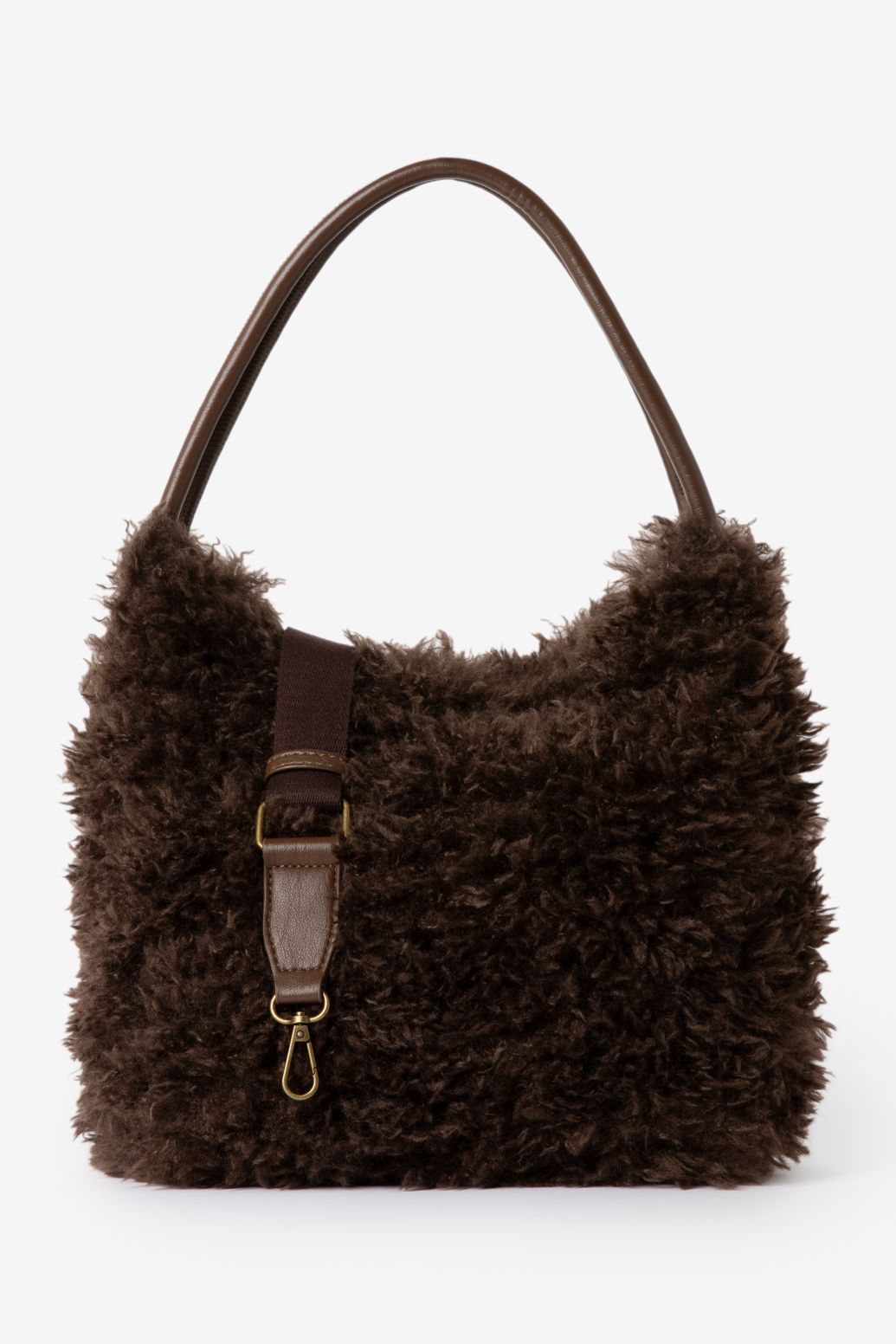 Sac porté épaule en fausse fourrure effet poilu - marron foncé