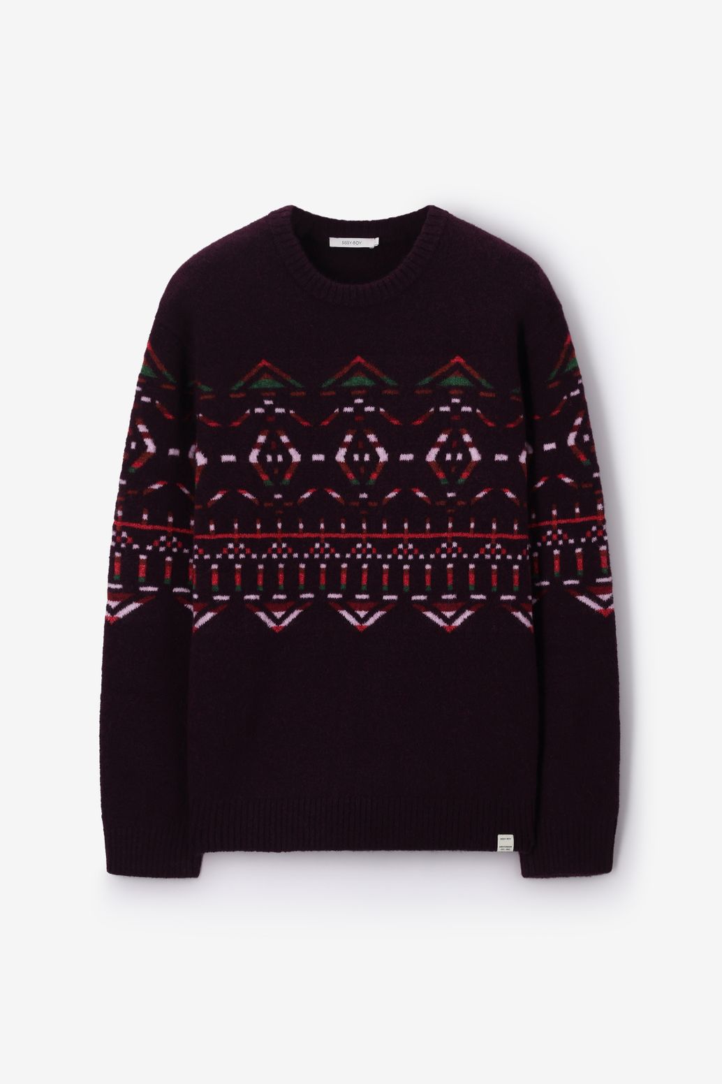 Pull jacquard en laine - rouge foncé