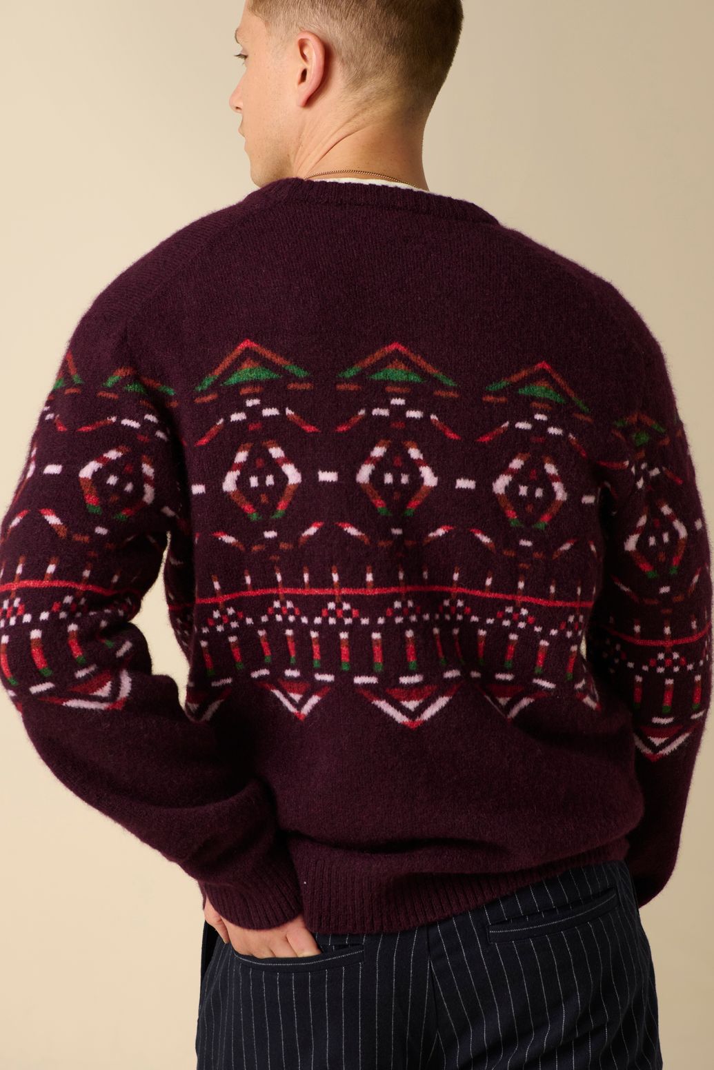 Pull jacquard en laine - rouge foncé