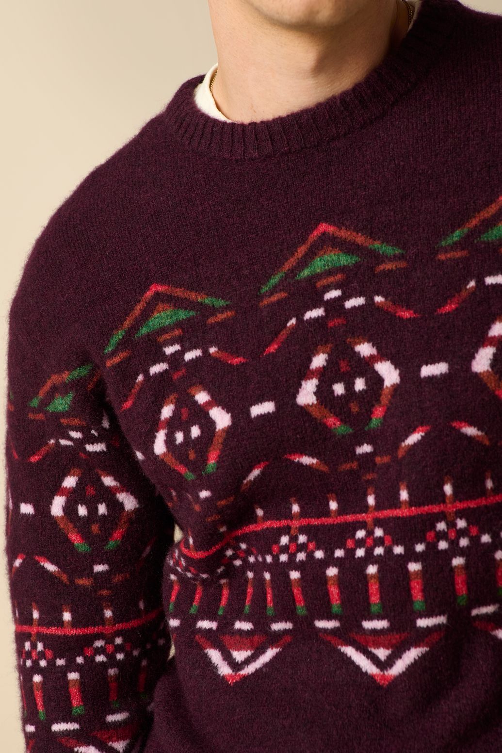 Pull jacquard en laine - rouge foncé