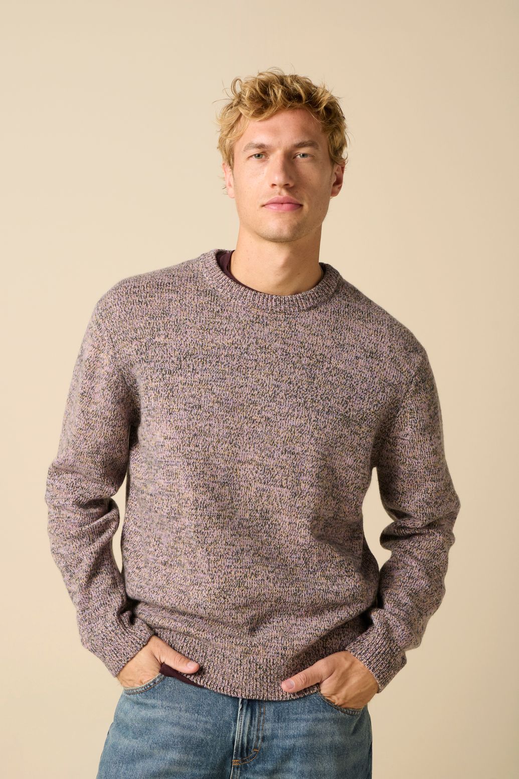 Pull chiné en laine - violet clair