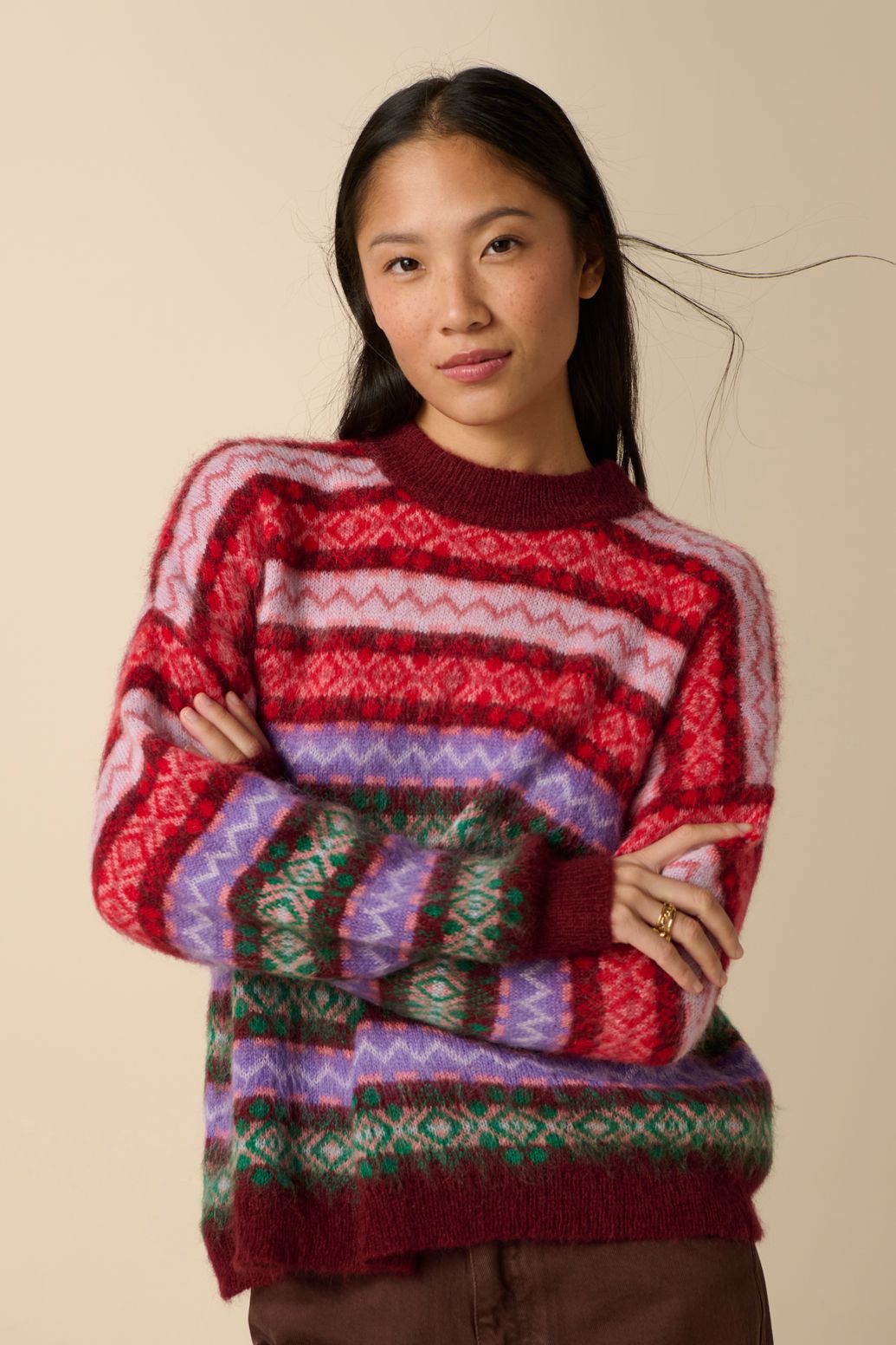 Jacquard-Pullover - dunkelrot