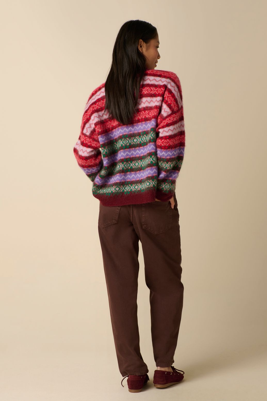 Jacquard-Pullover - dunkelrot