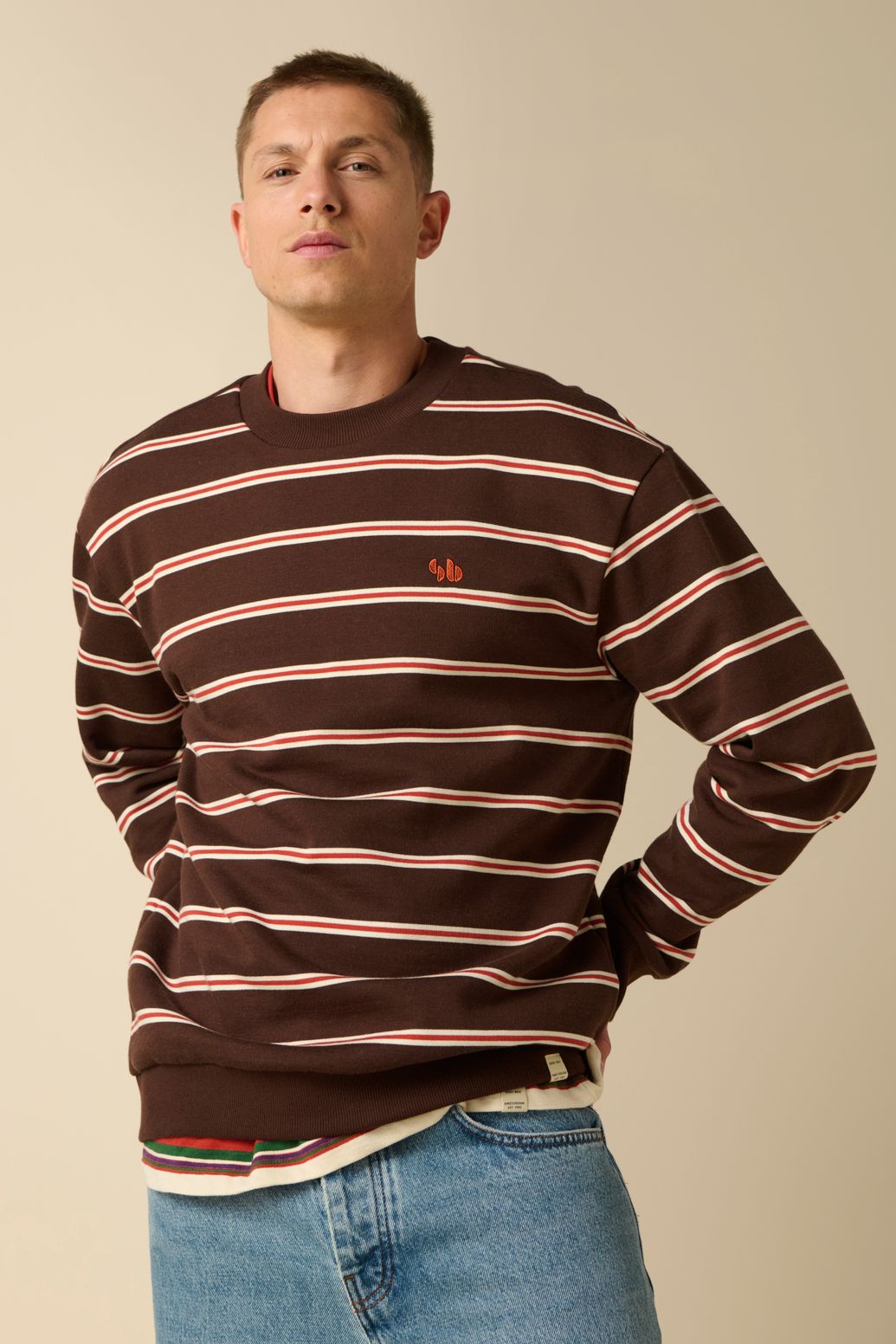 Gestreifter Sweater - dunkelbraun