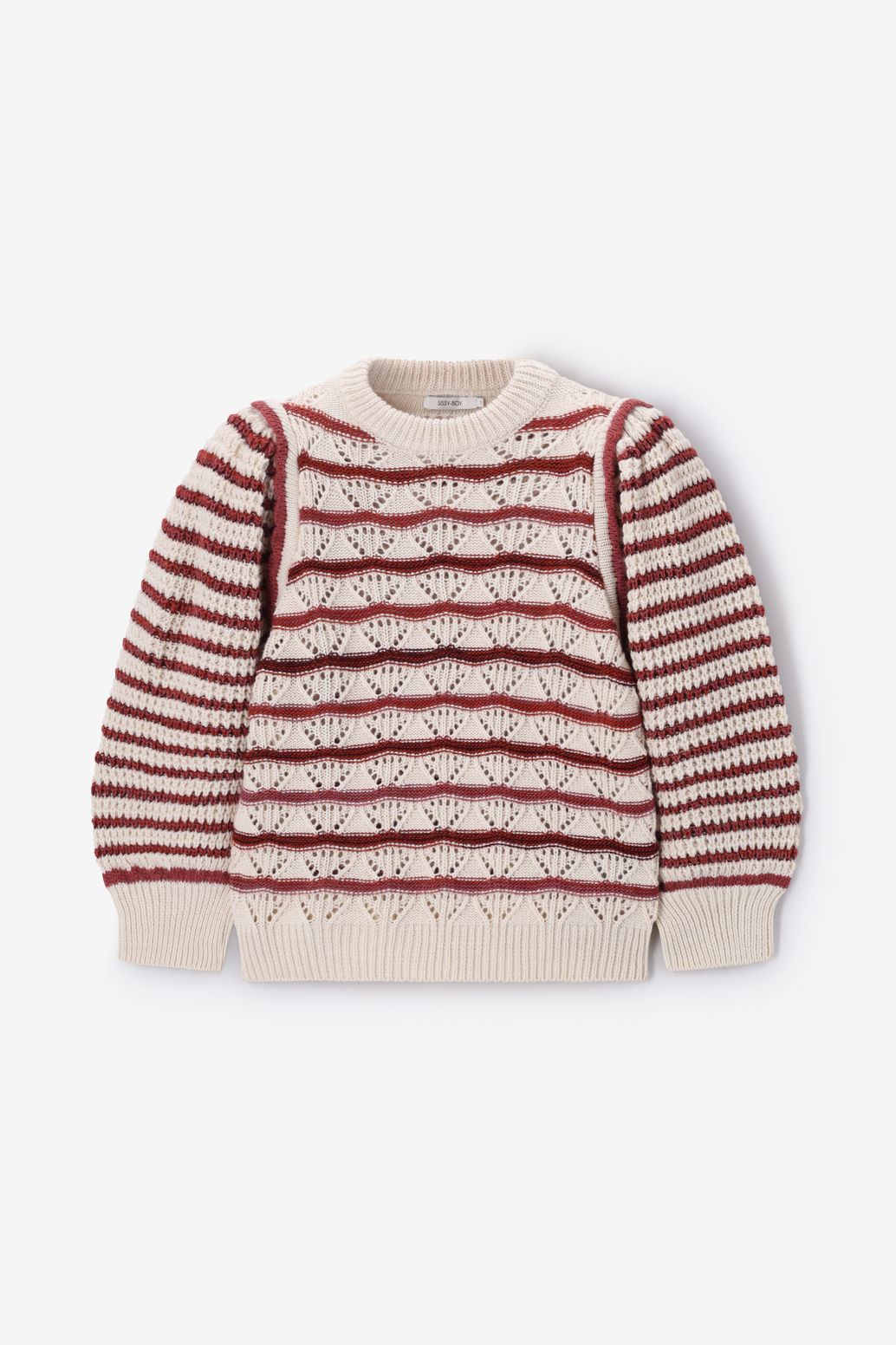 Gestreifter Strickpullover mit Wolle - weiß
