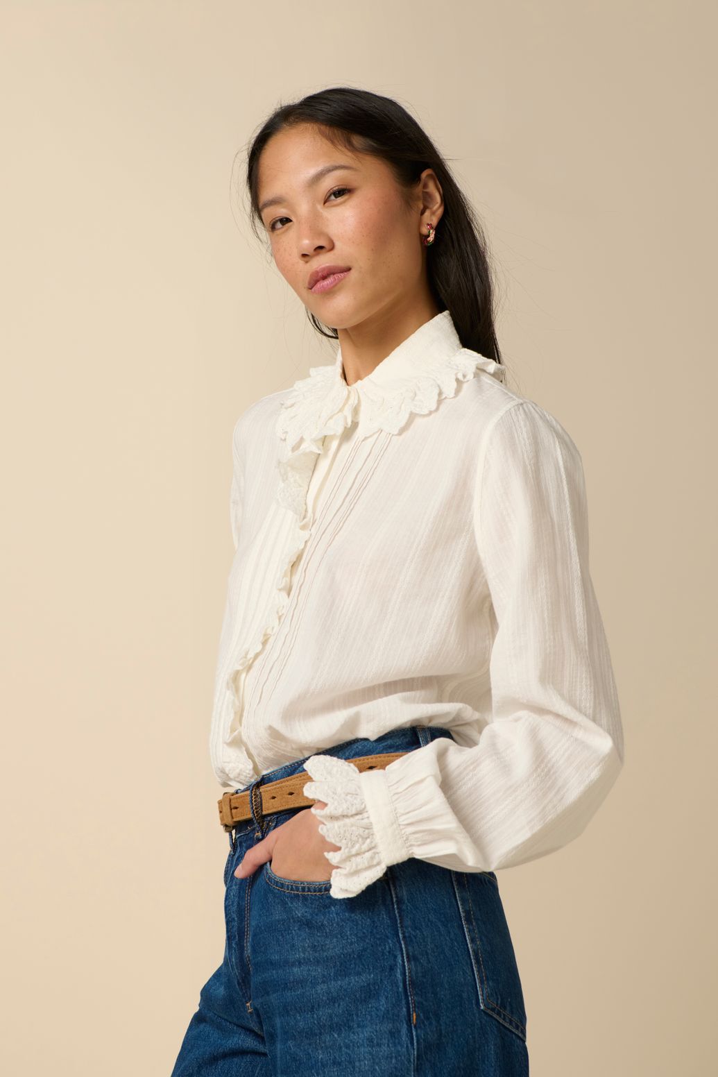 Blouse avec volants - blanc