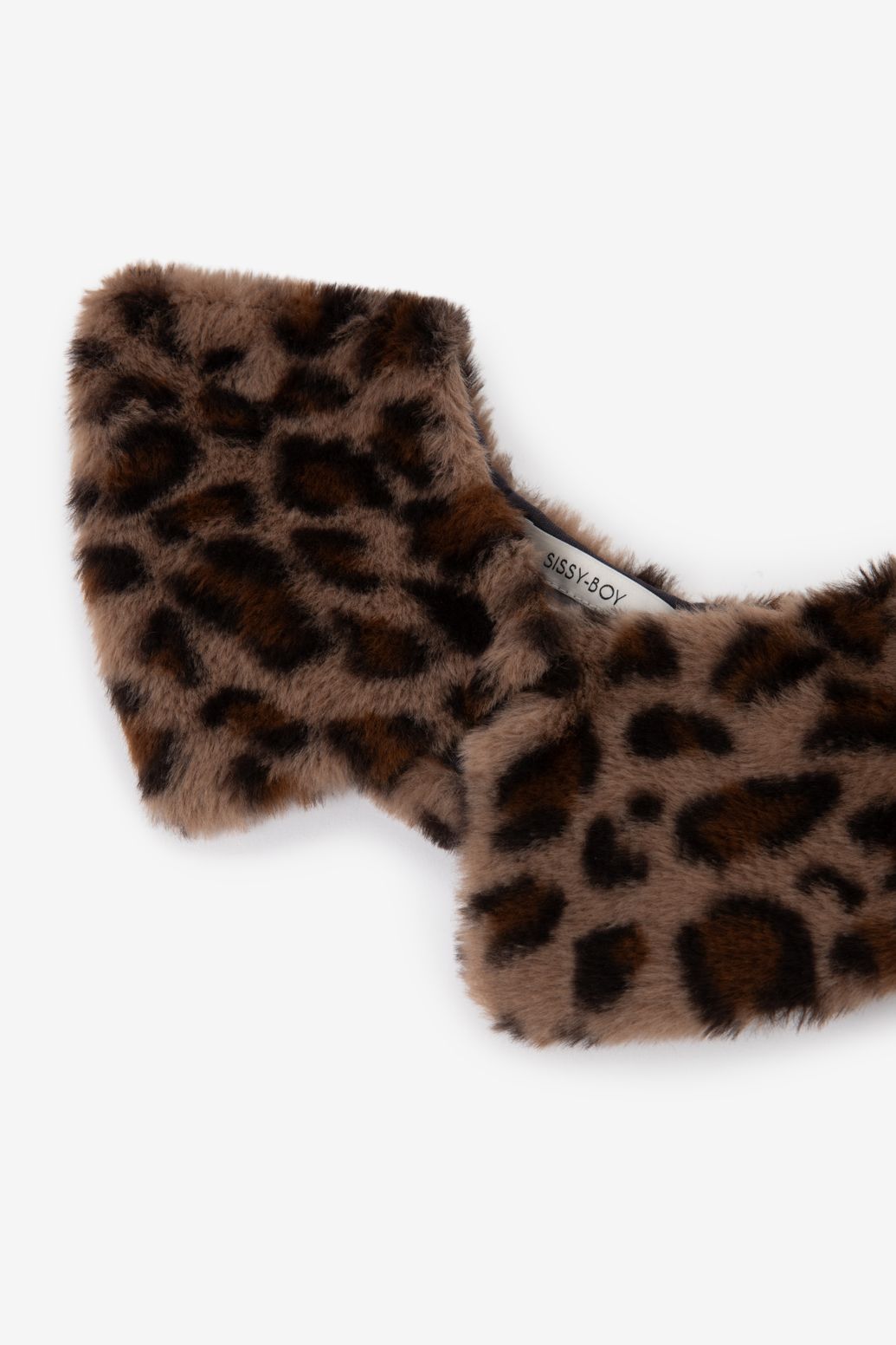 Bruin faux fur kraagje met leopard print