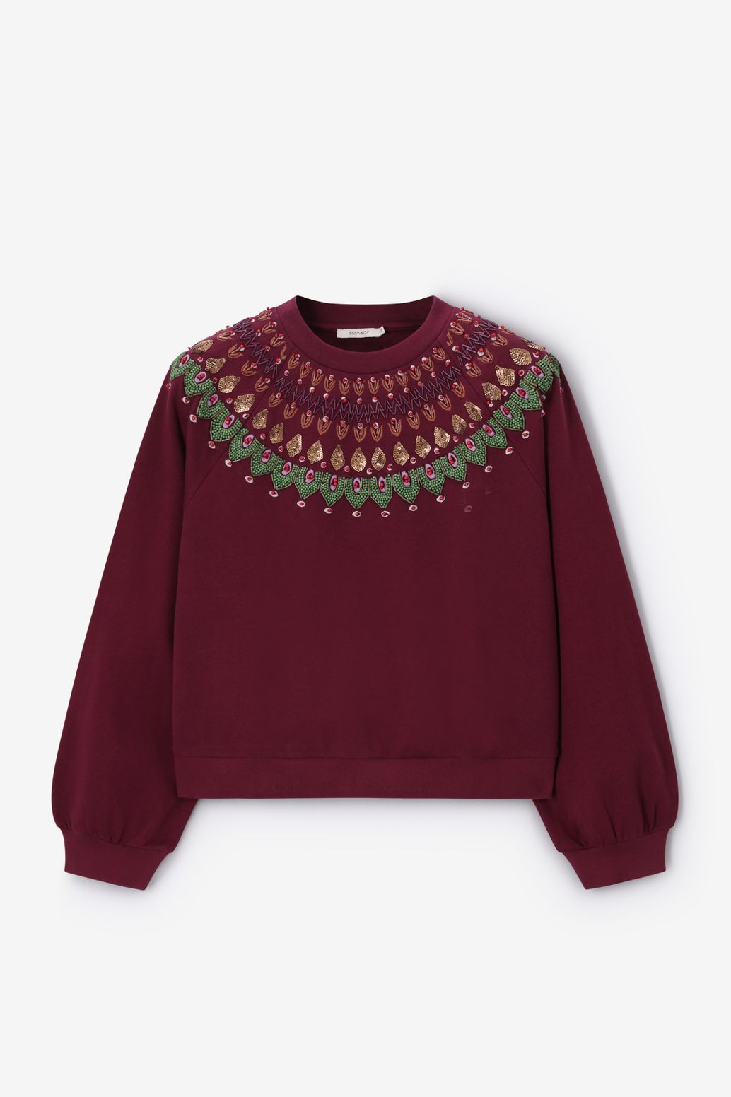 Sweat avec broderies et perles - rouge foncé