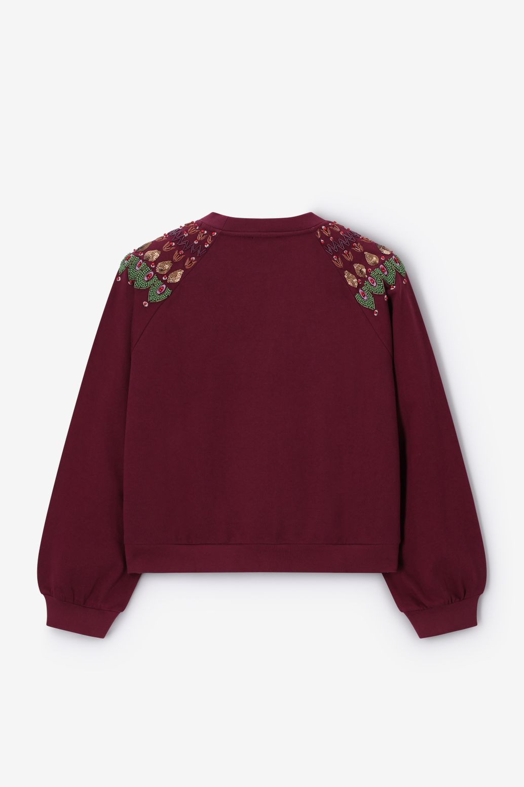 Donkerrode sweater met embroidery en kralen