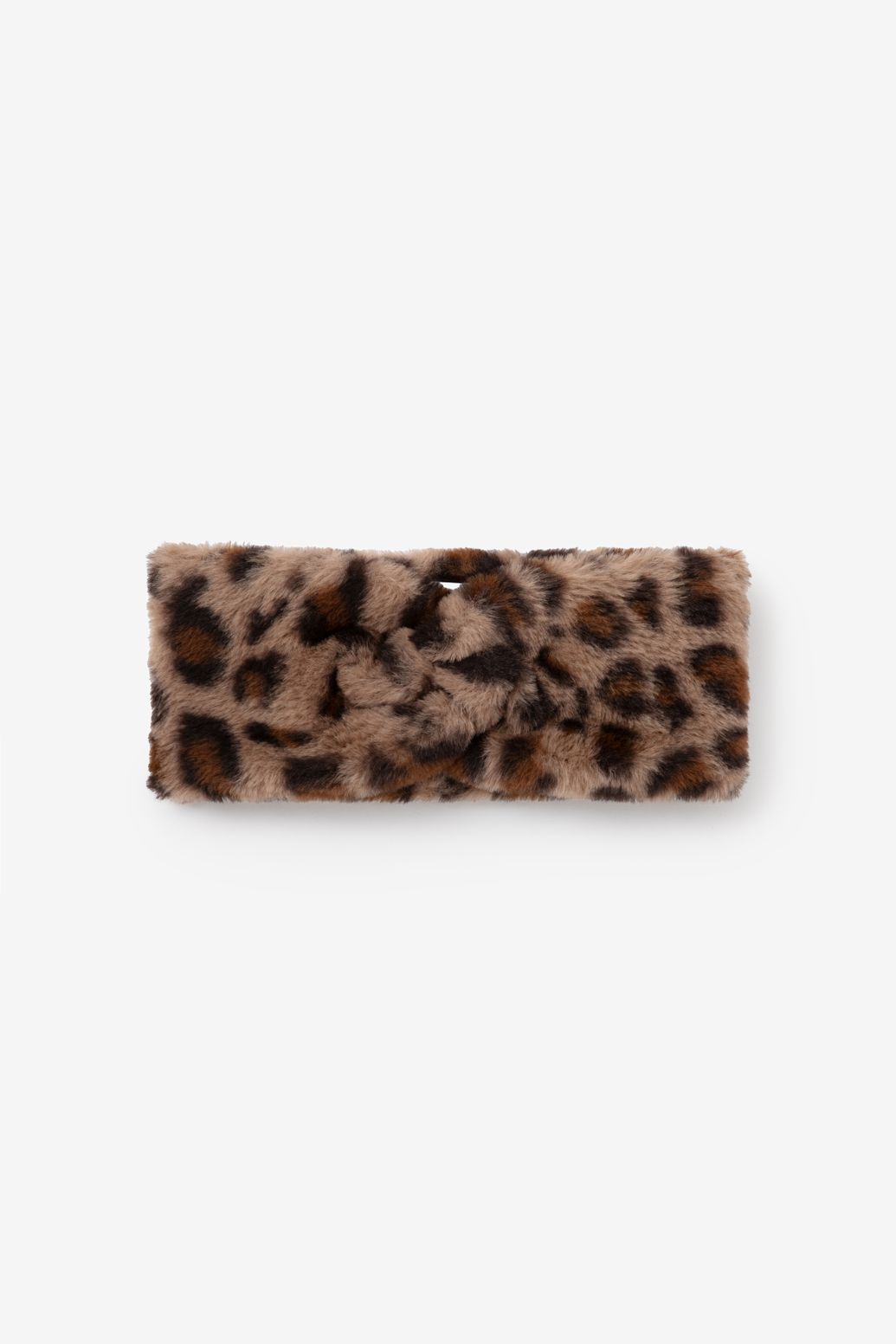 Bruine faux fur haarband met leopard print
