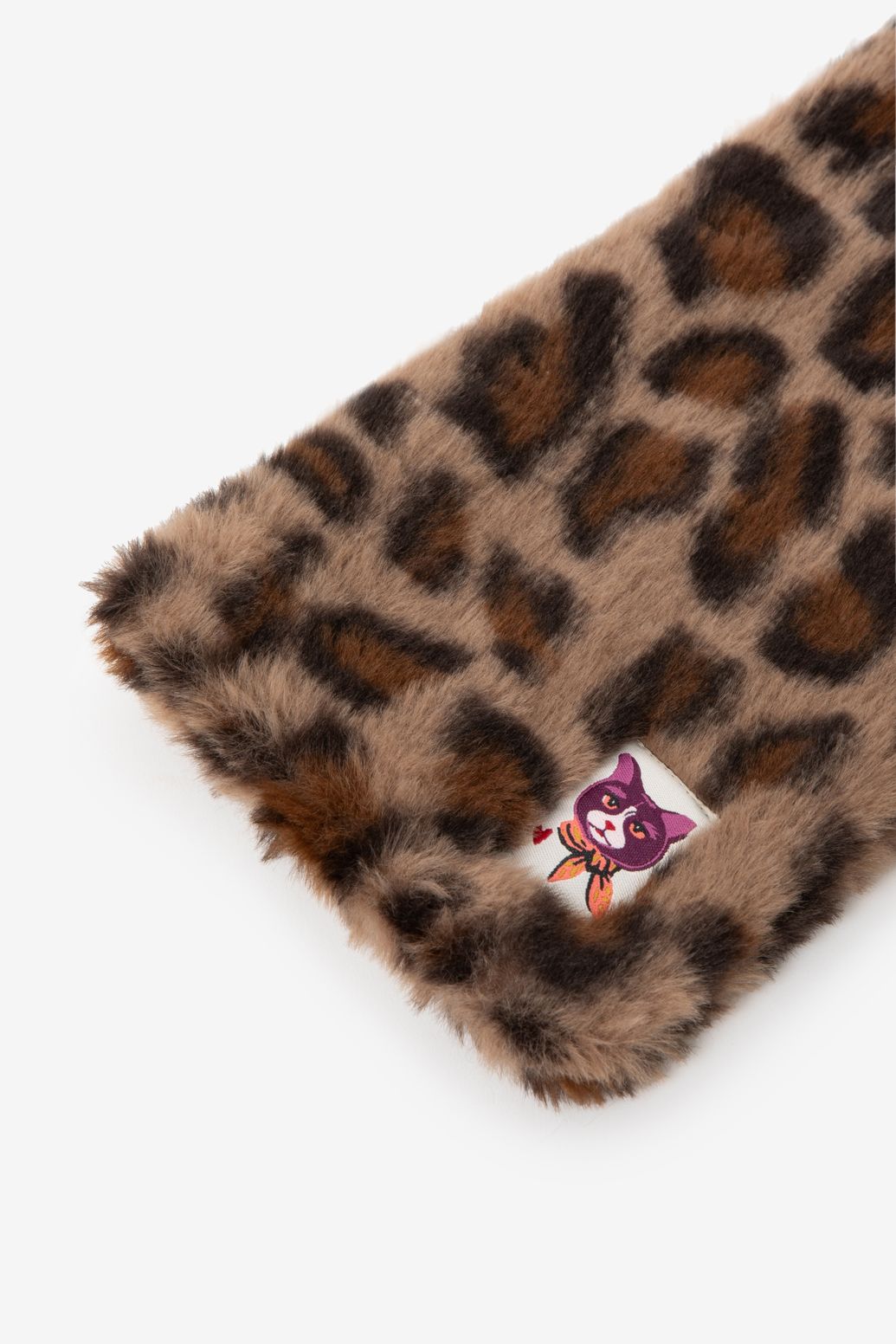 Bruine faux fur sjaal met leopard print