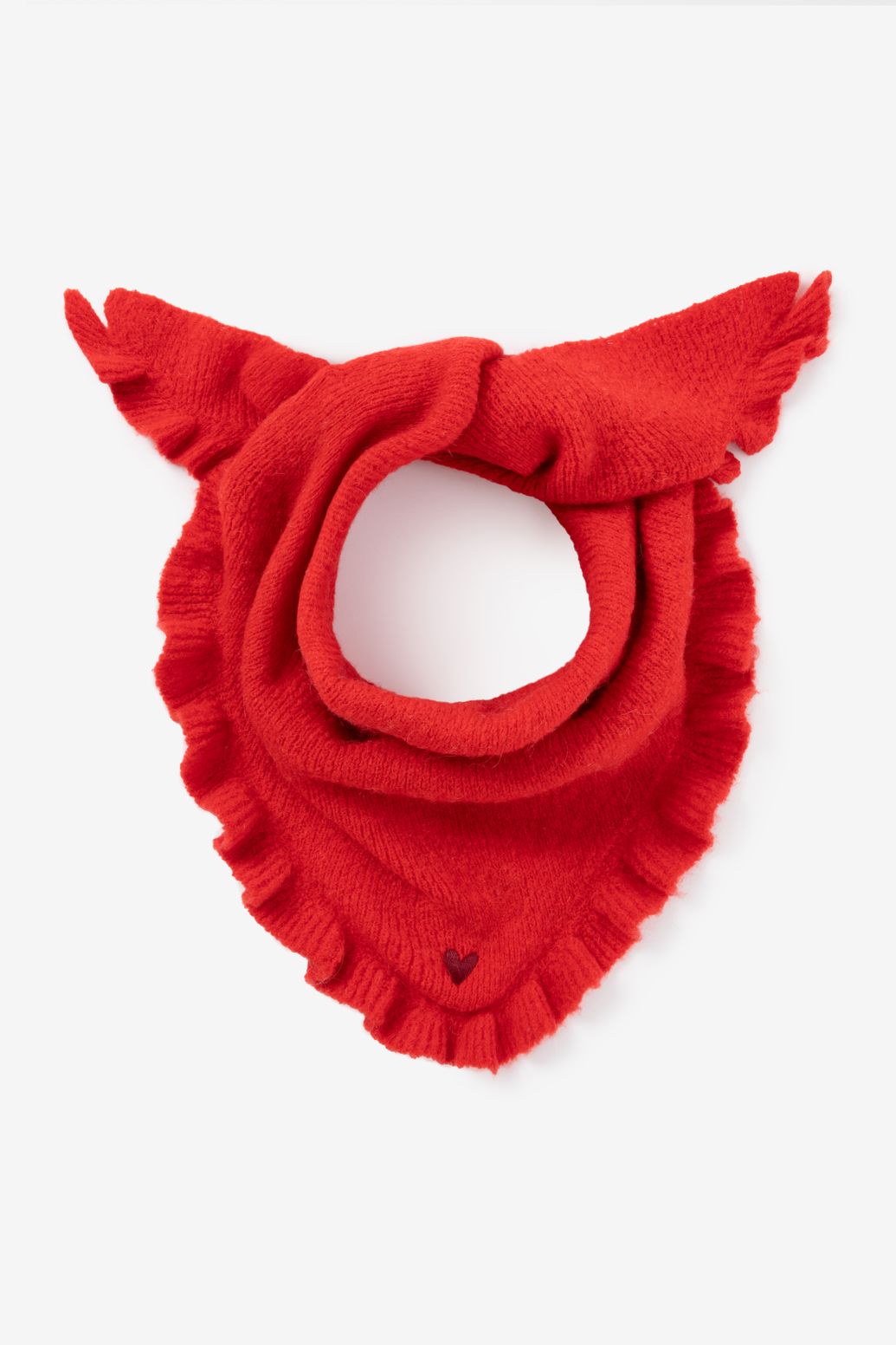 Rode wollen sjaal met ruffles