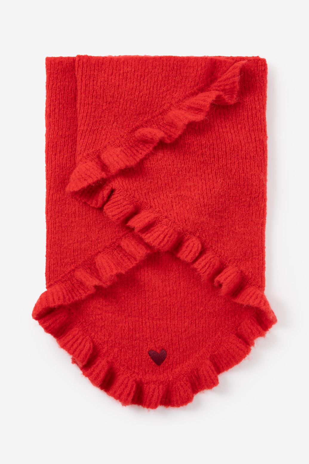 Rode wollen sjaal met ruffles