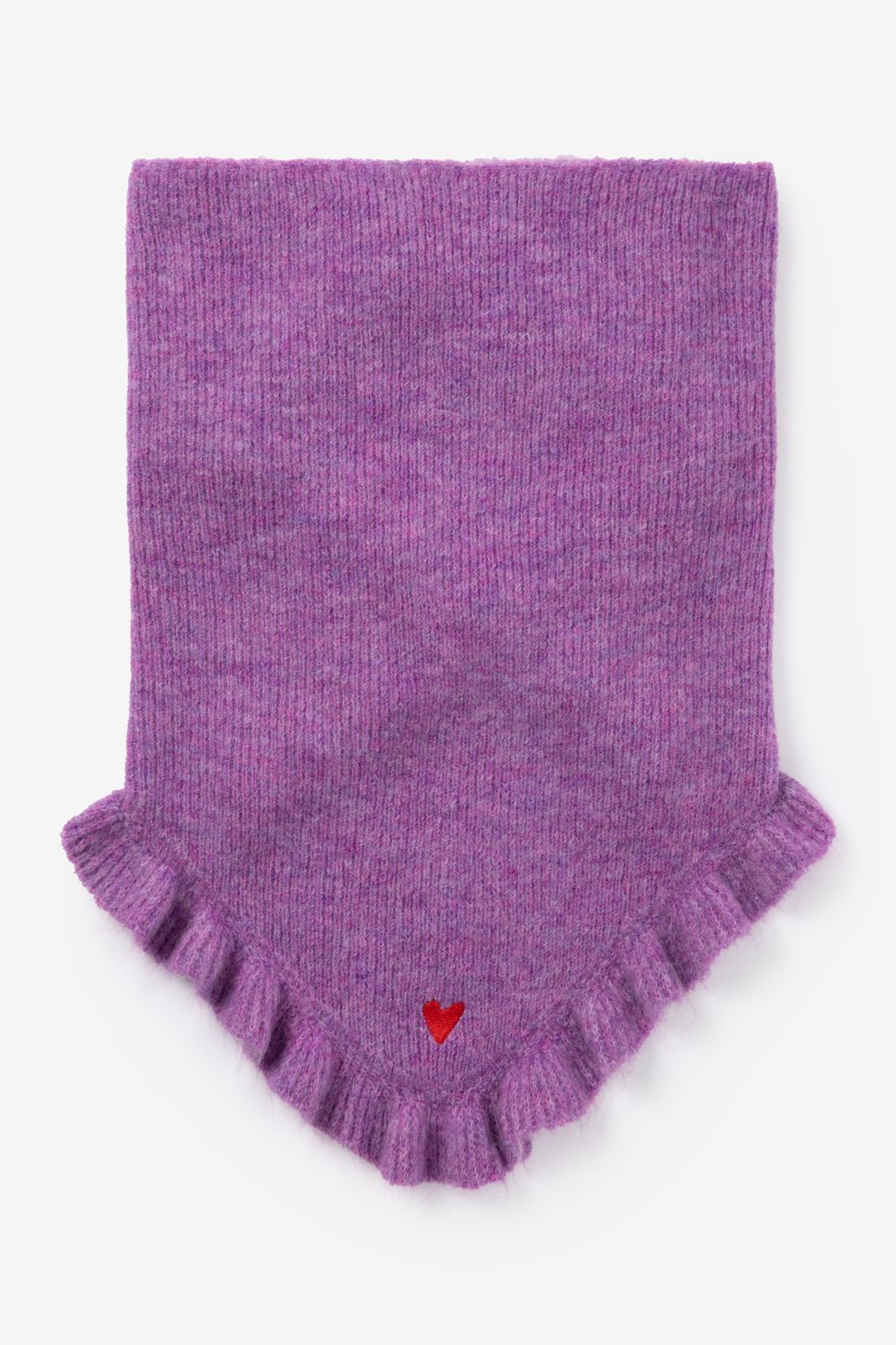 Paarse wollen sjaal met ruffles