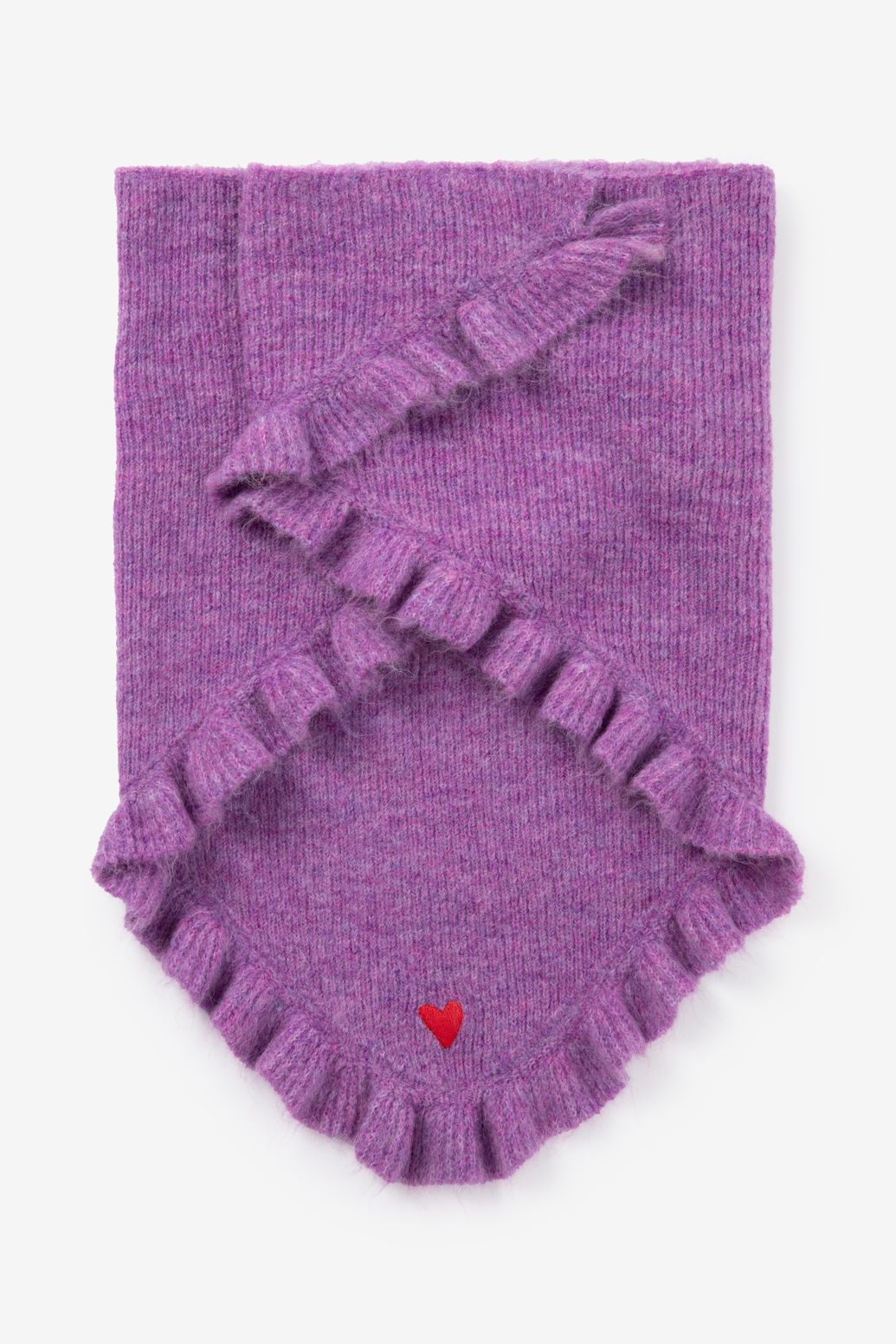 Paarse wollen sjaal met ruffles