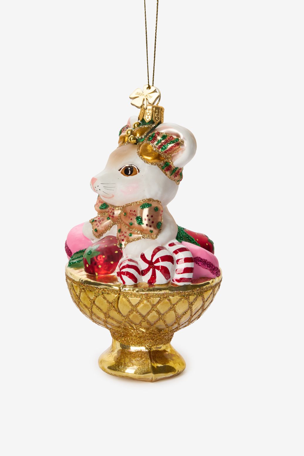 Kerst ornament muis in mandje
