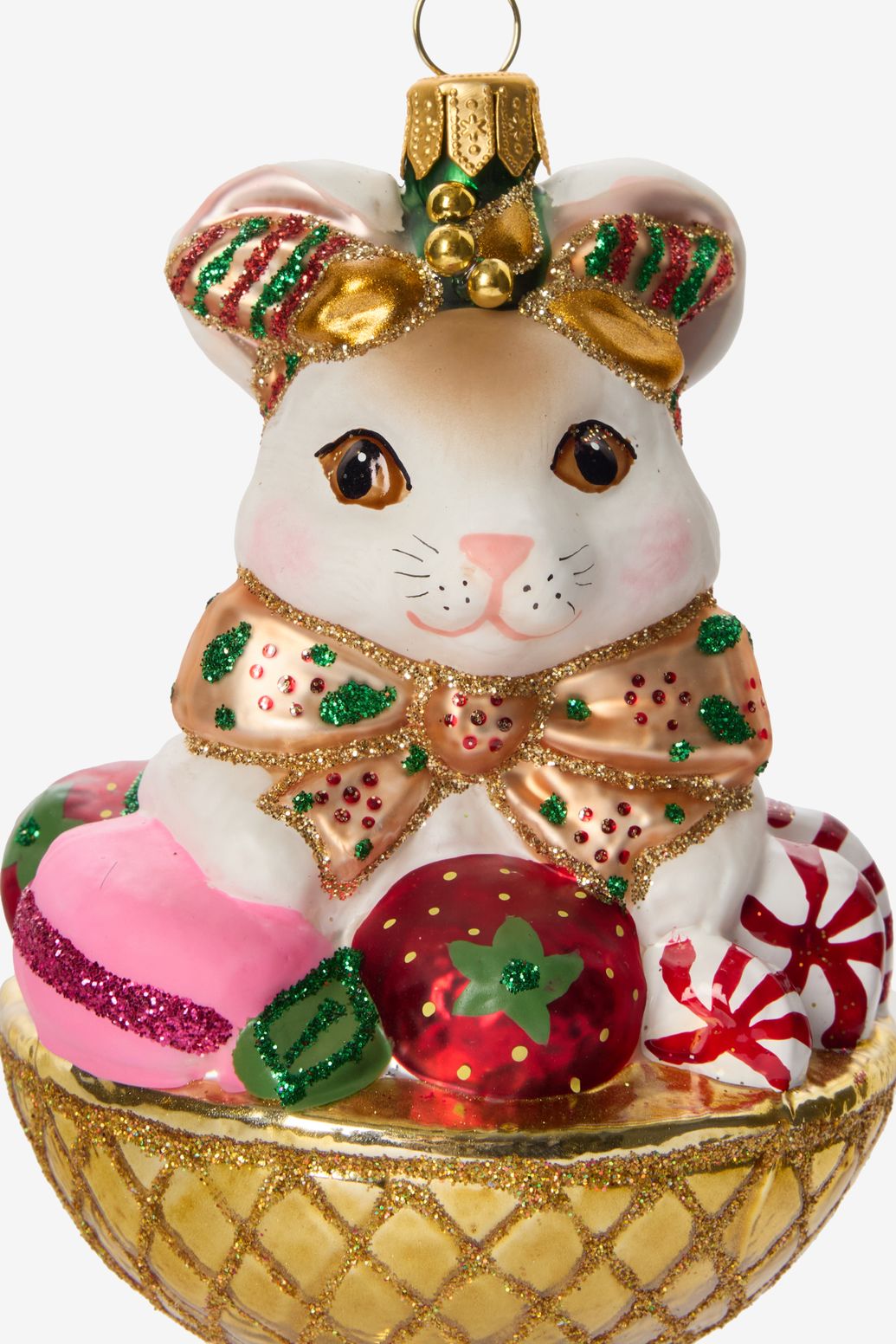 Kerst ornament muis in mandje