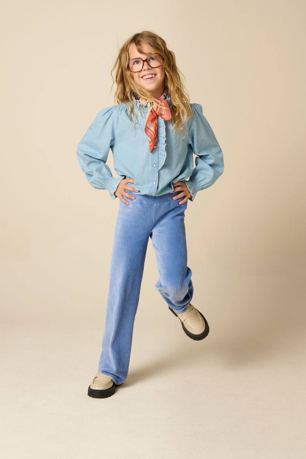 Legging jambes larges en velours - bleu