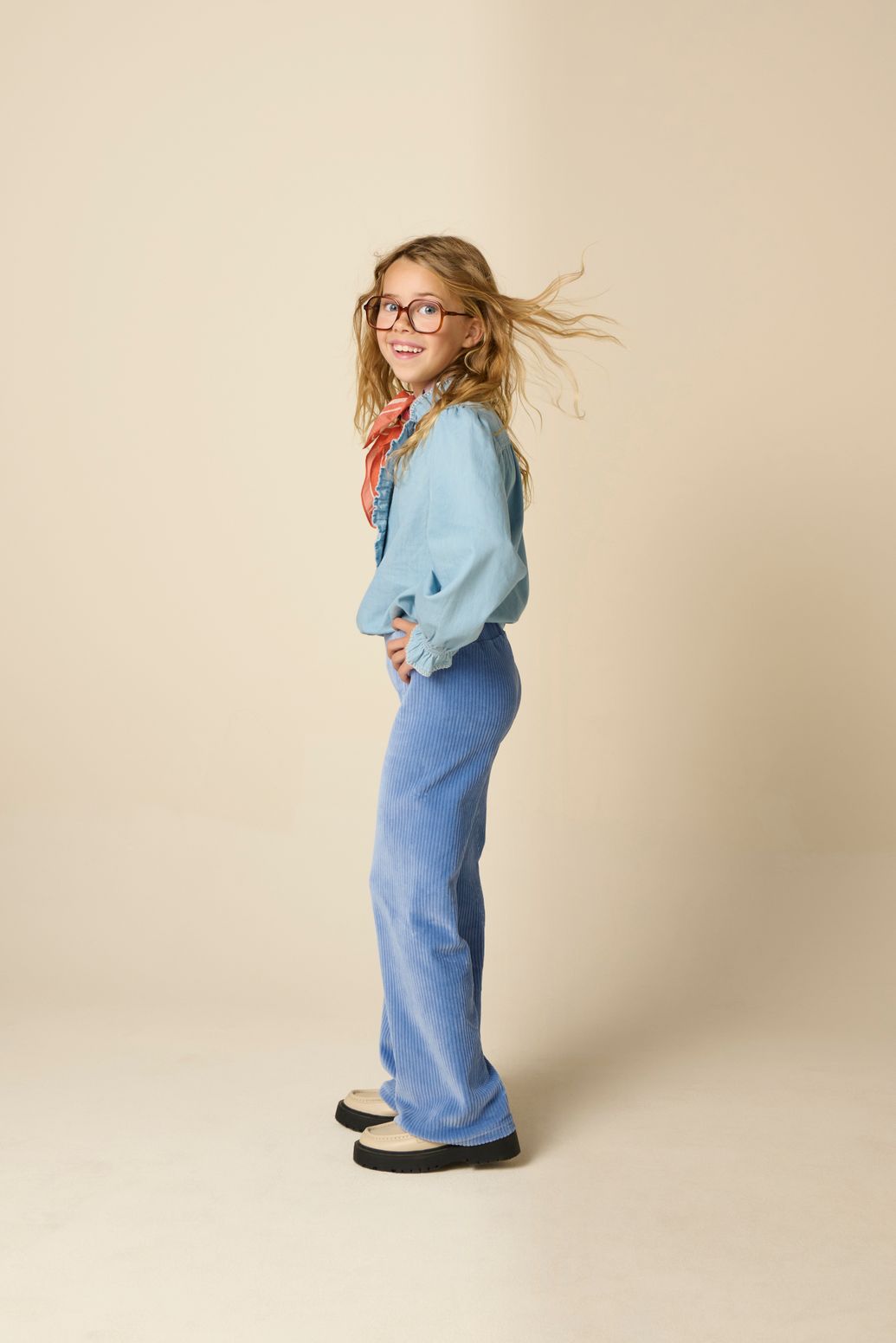 Weite Samt-Leggings - blau