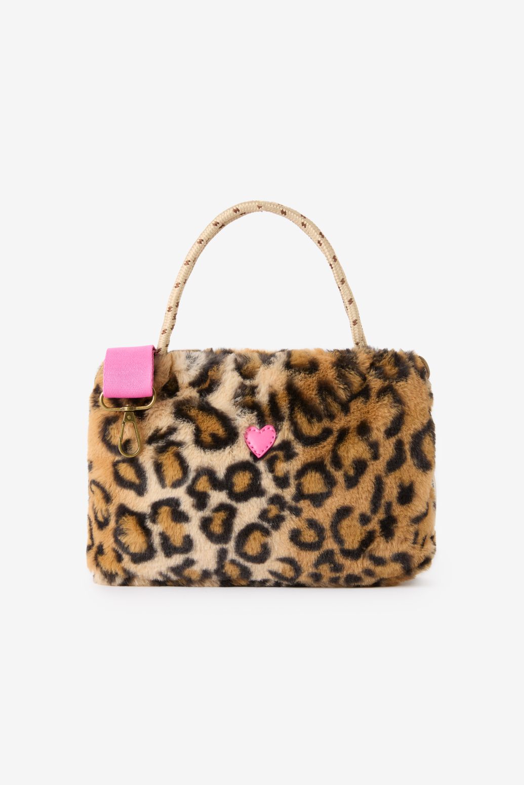 Bruine faux fur tas met leopard print