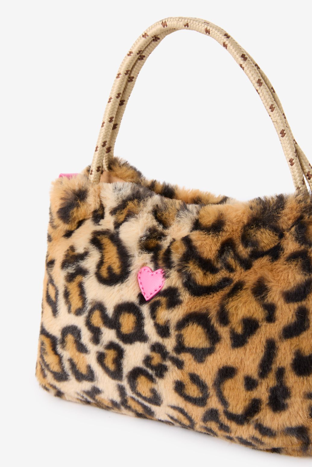Bruine faux fur tas met leopard print