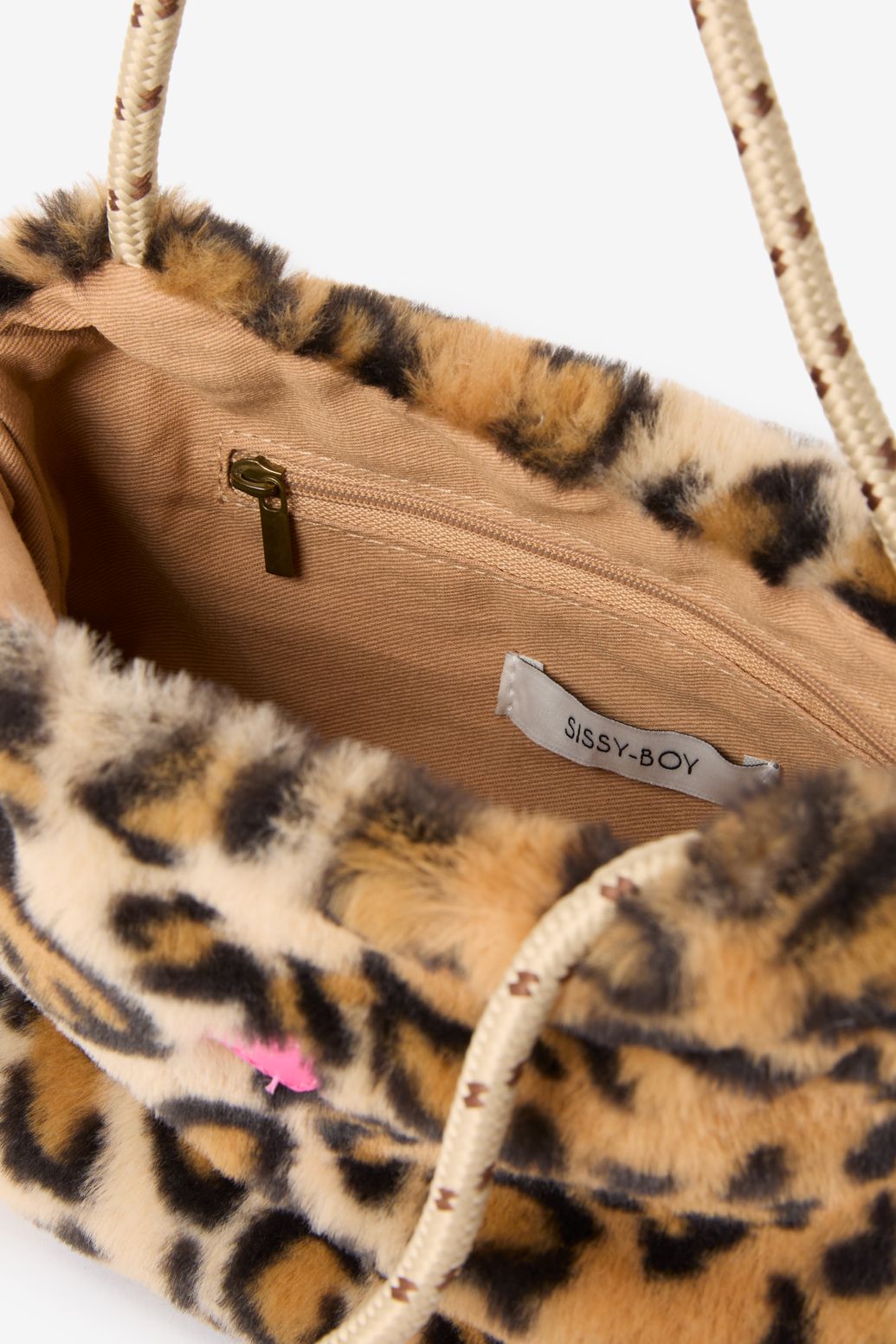 Bruine faux fur tas met leopard print