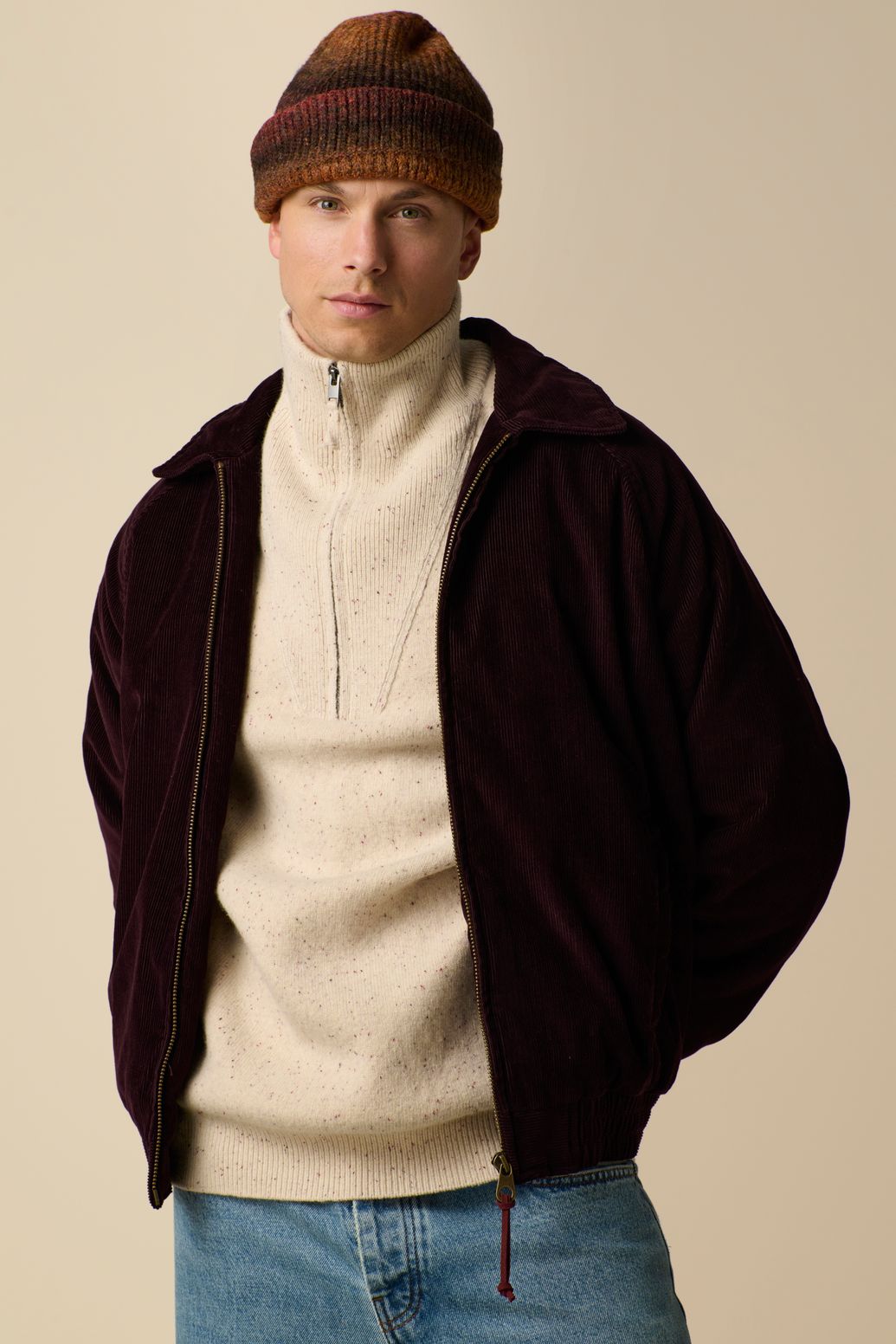 Bonnet tricoté en laine - marron