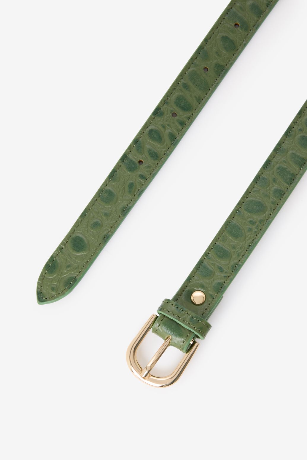 Donkergroene leren riem met croco print