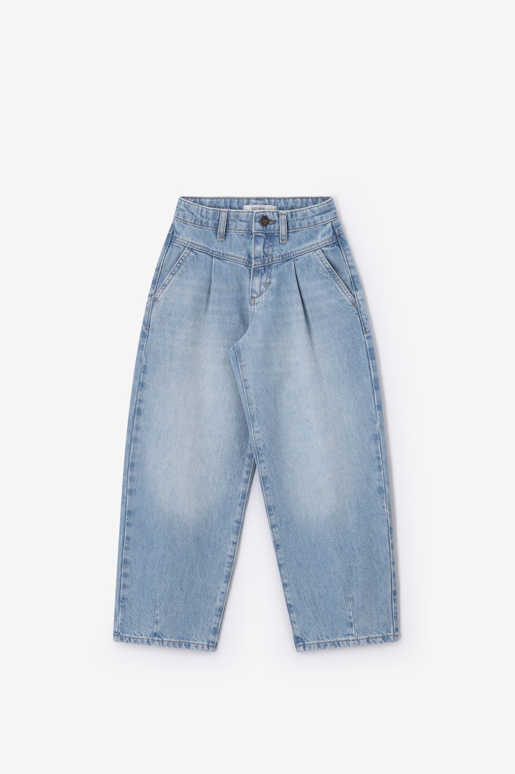 Blauwe barrel jeans met plooi