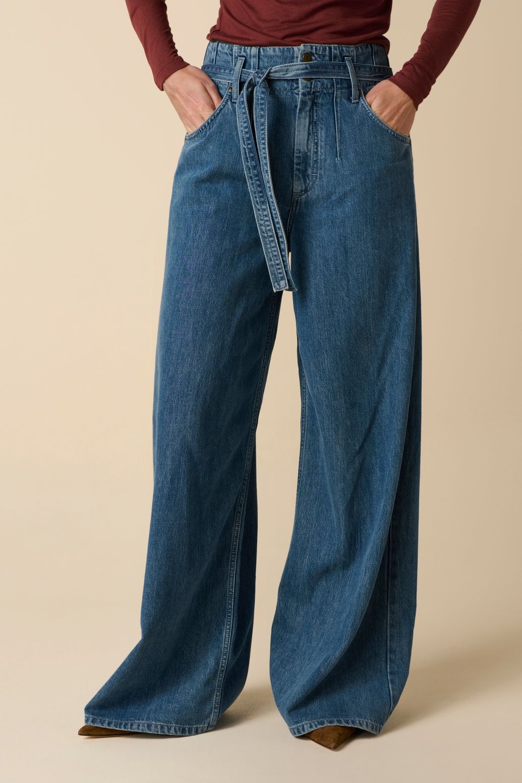 Jean taille haute et jambes larges - bleu