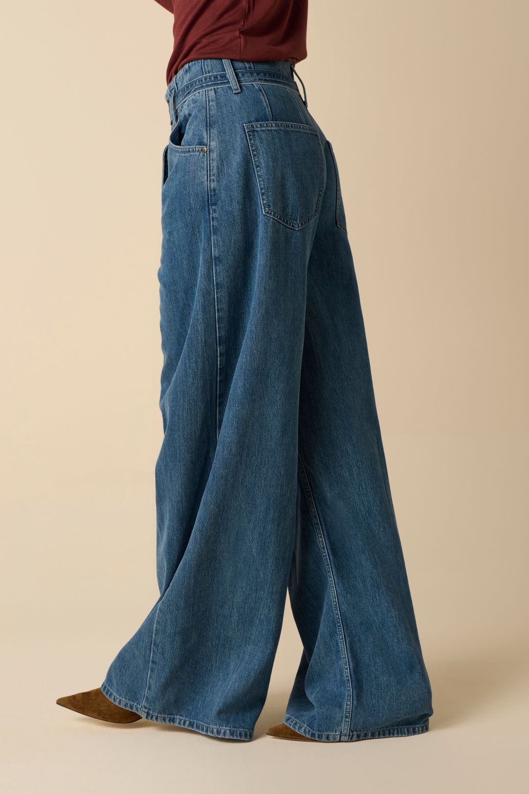 Jean taille haute et jambes larges - bleu