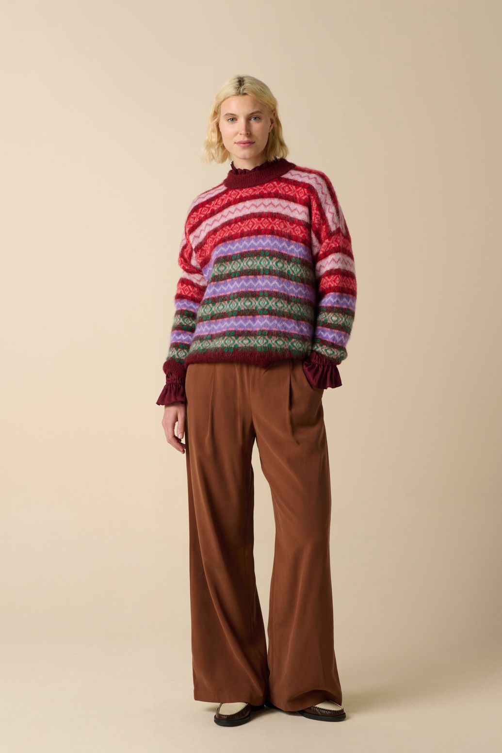Pantalon taille haute et jambes larges - marron foncé