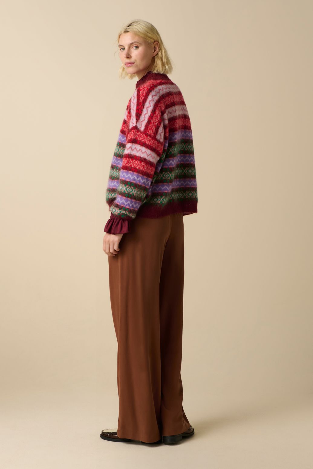 Donkerbruine high waist wide leg broek
