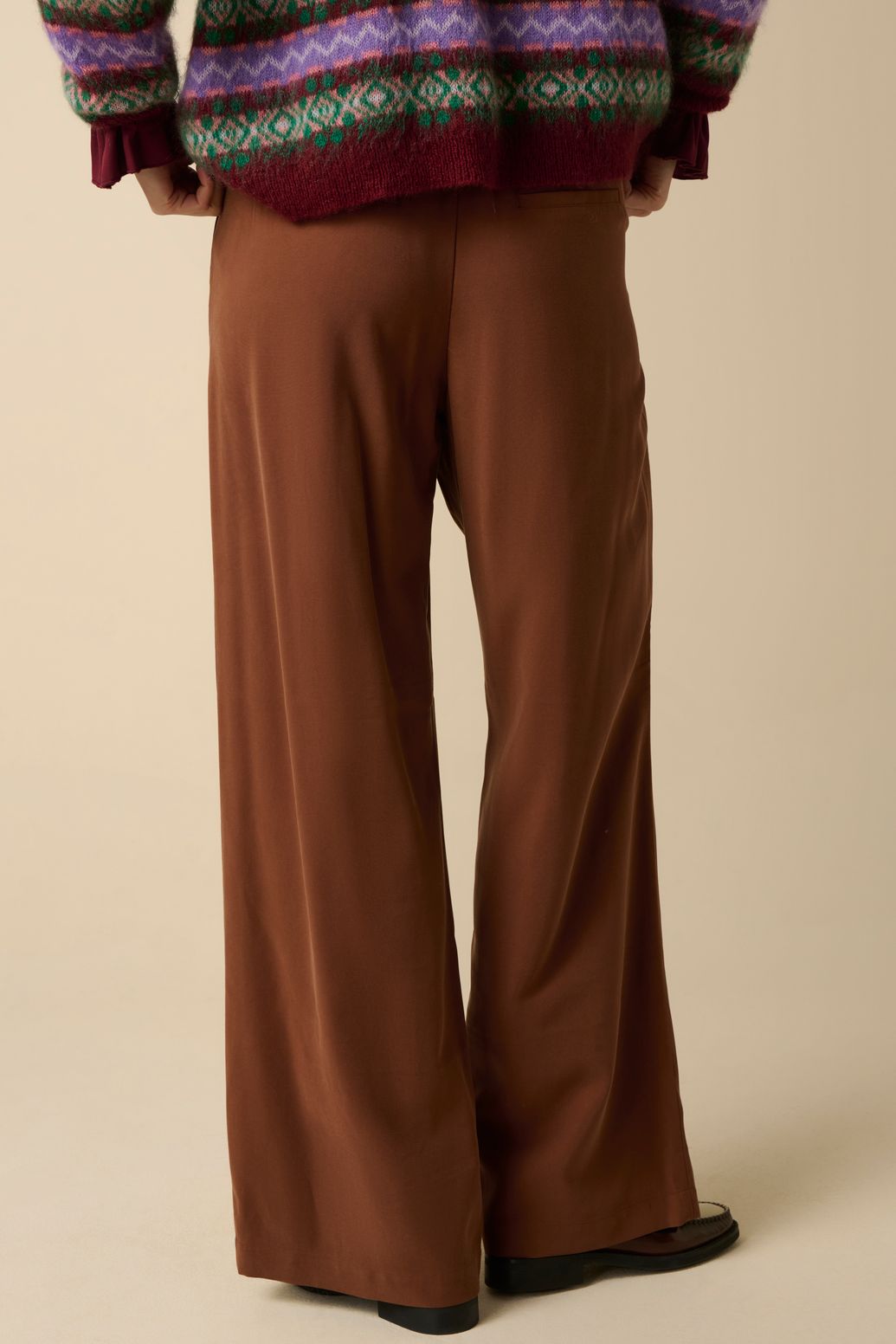 Donkerbruine high waist wide leg broek