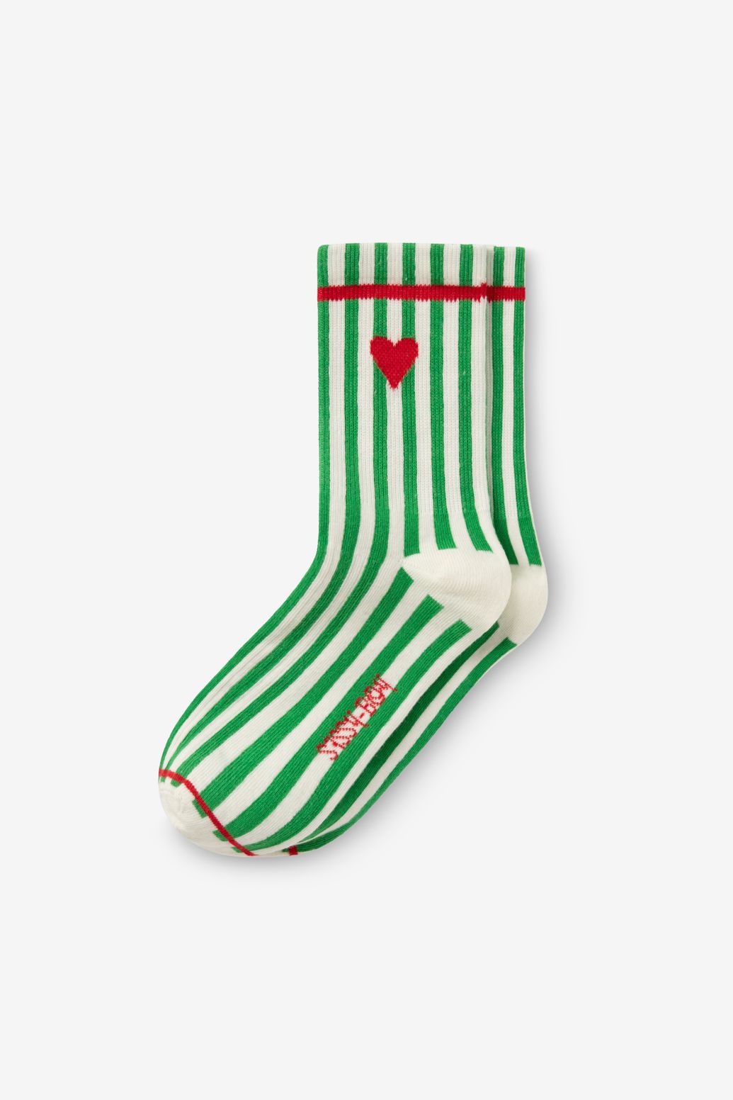 Chaussettes rayées avec cœur - vert