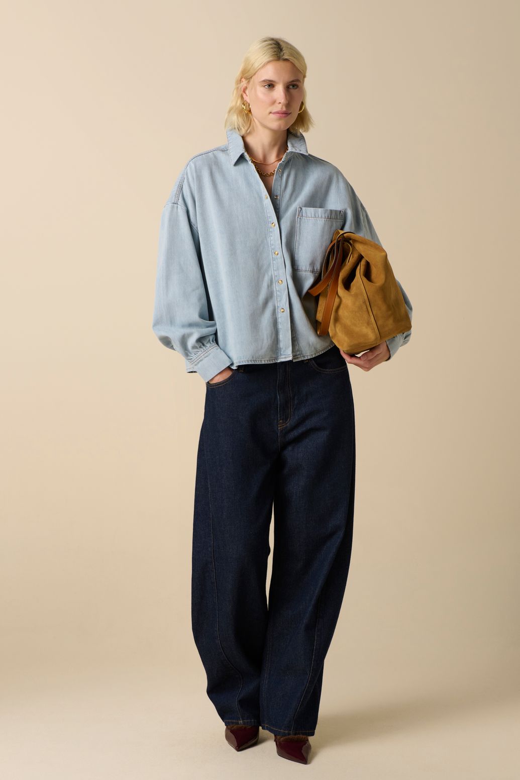 Blauwe denim blouse