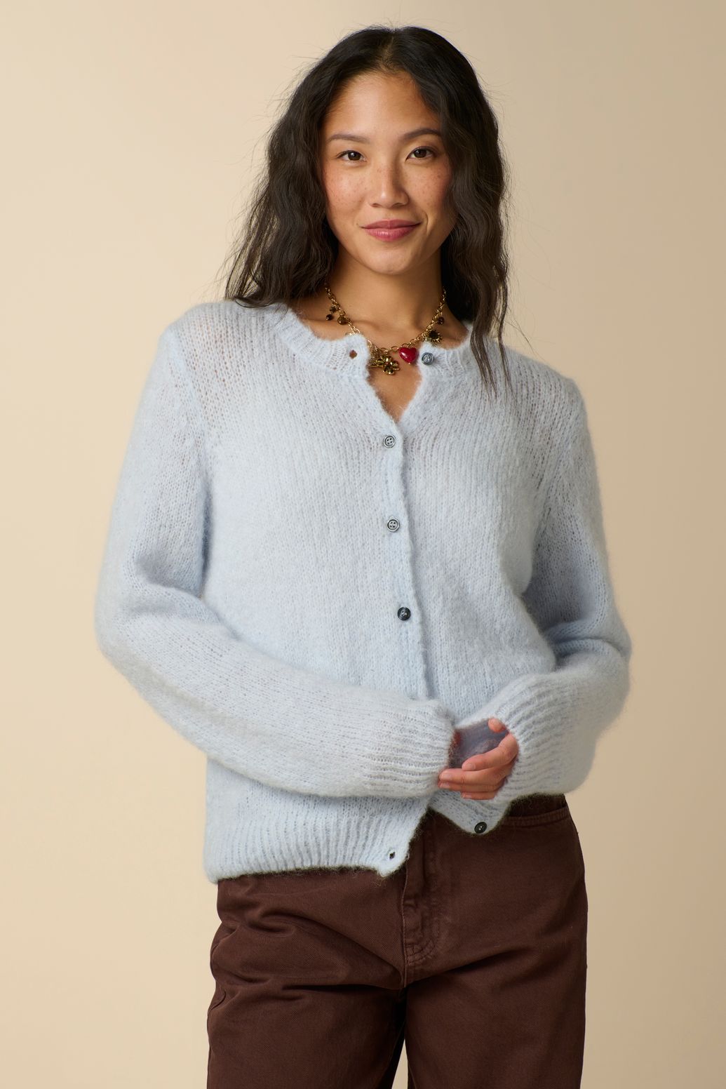 Woll-Strickjacke - hellblau