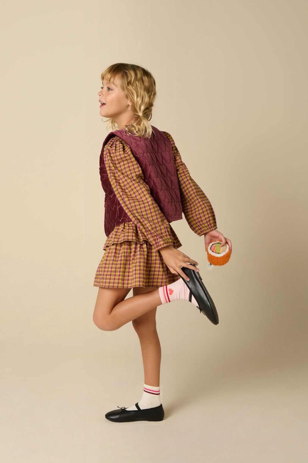 Robe à carreaux avec volants - multicolore