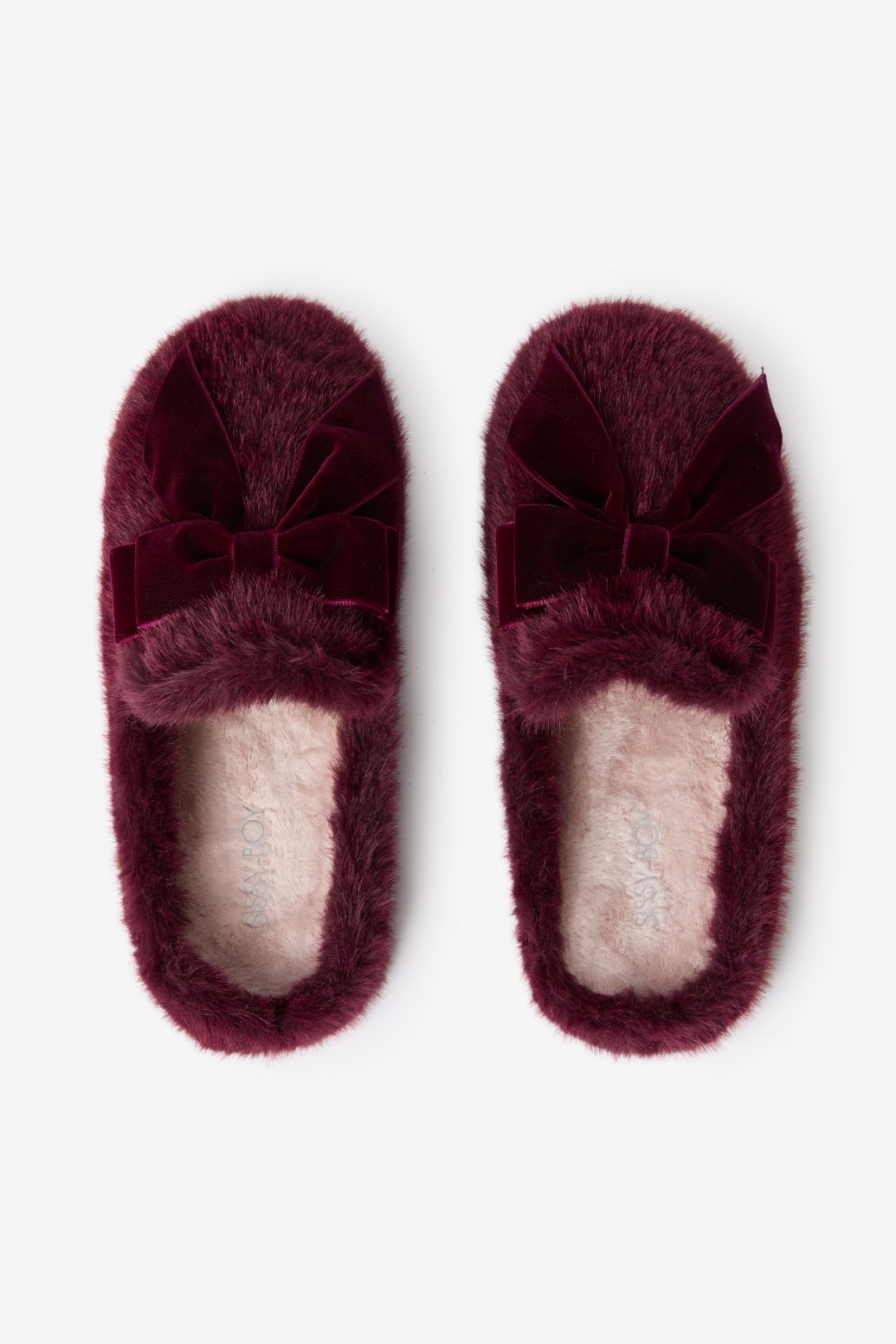 Donkerrode faux fur pantoffels