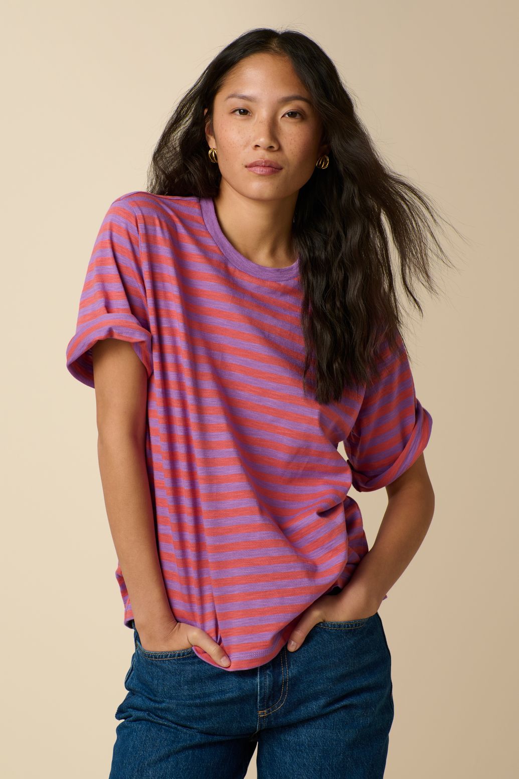 T-shirt rayé - violet