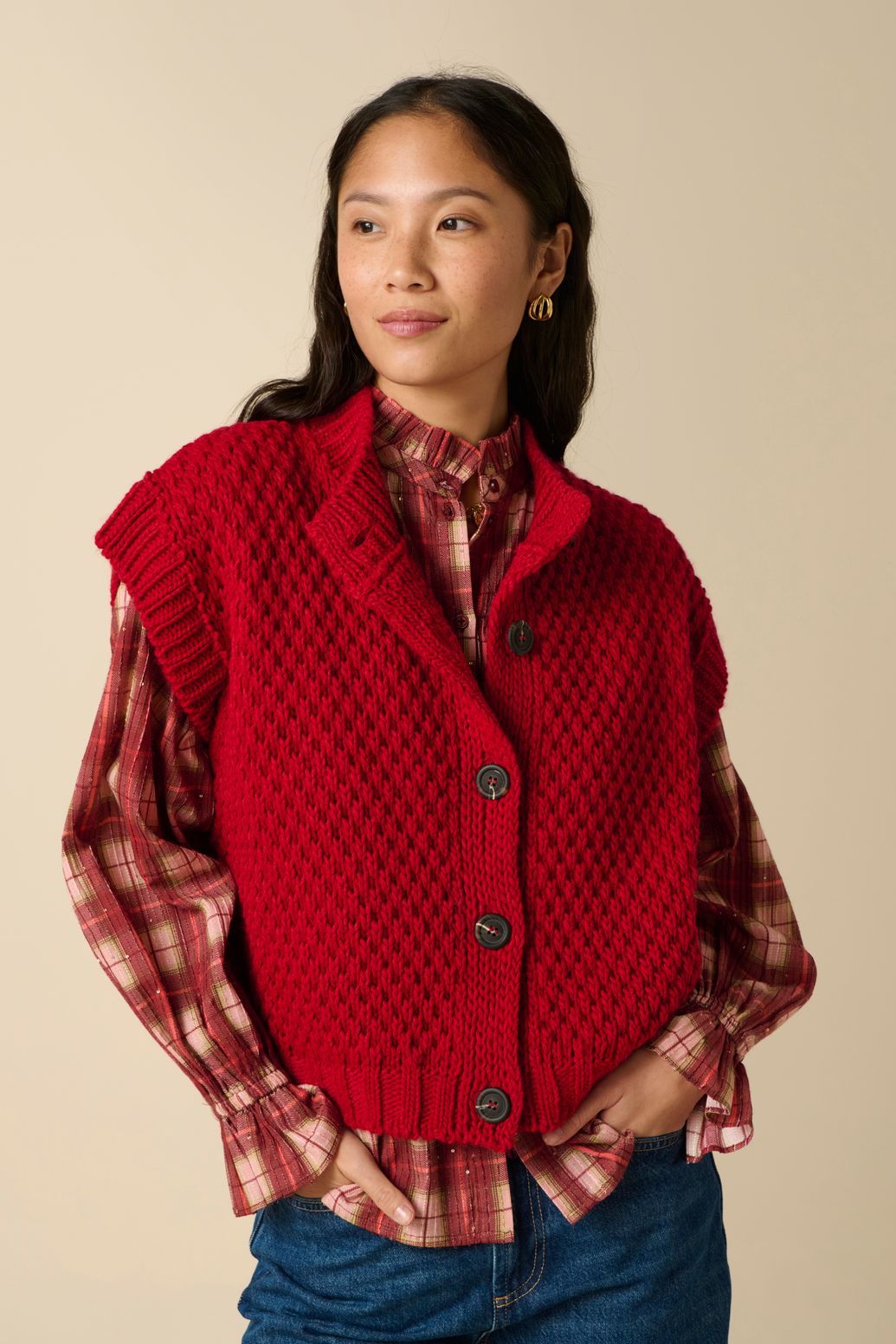 Gilet sans manches tricoté - rouge