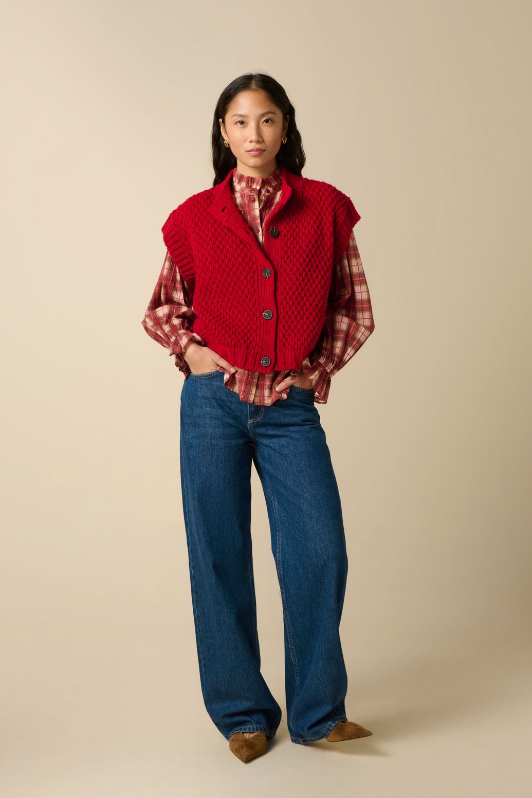 Gilet sans manches tricoté - rouge