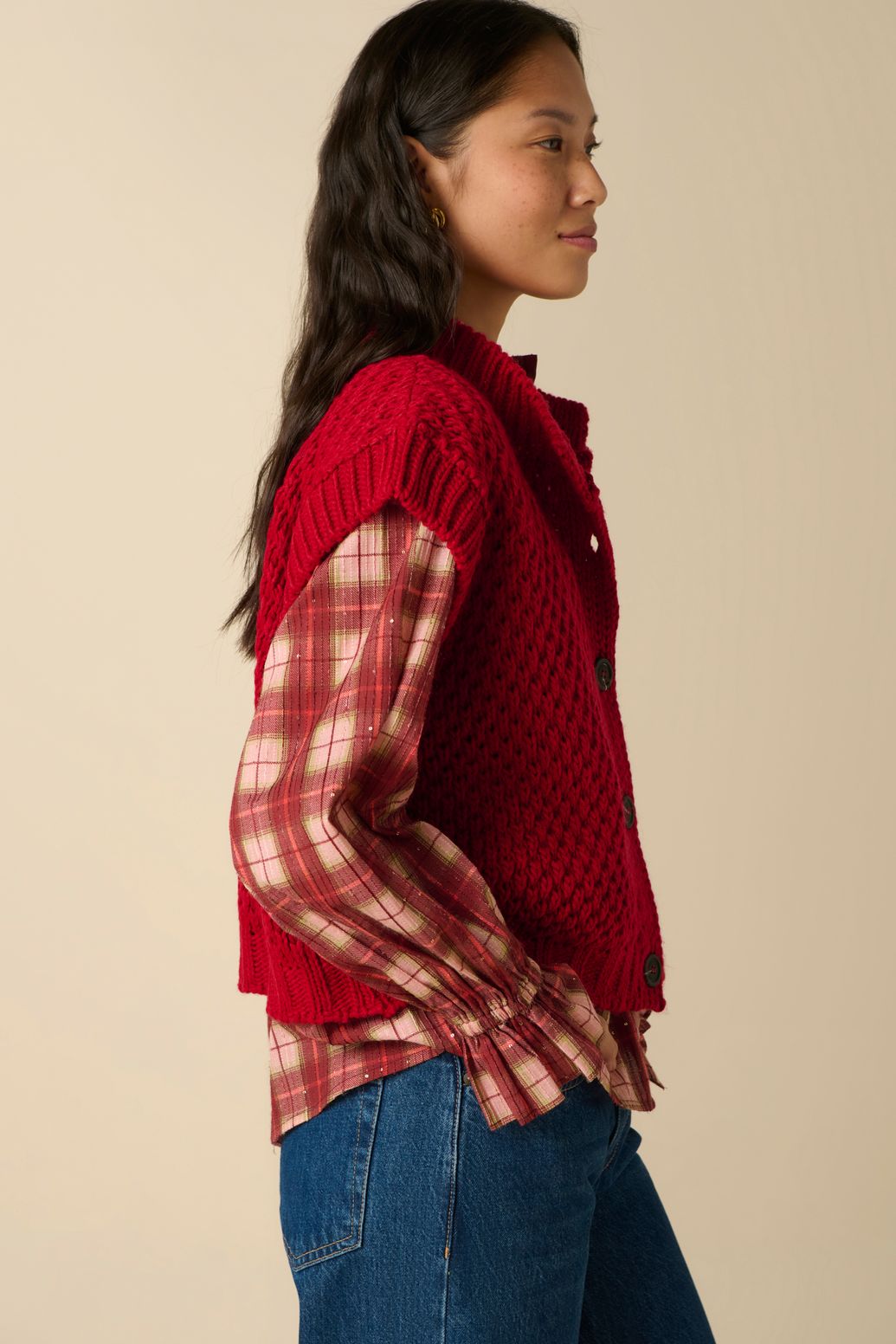 Gilet sans manches tricoté - rouge