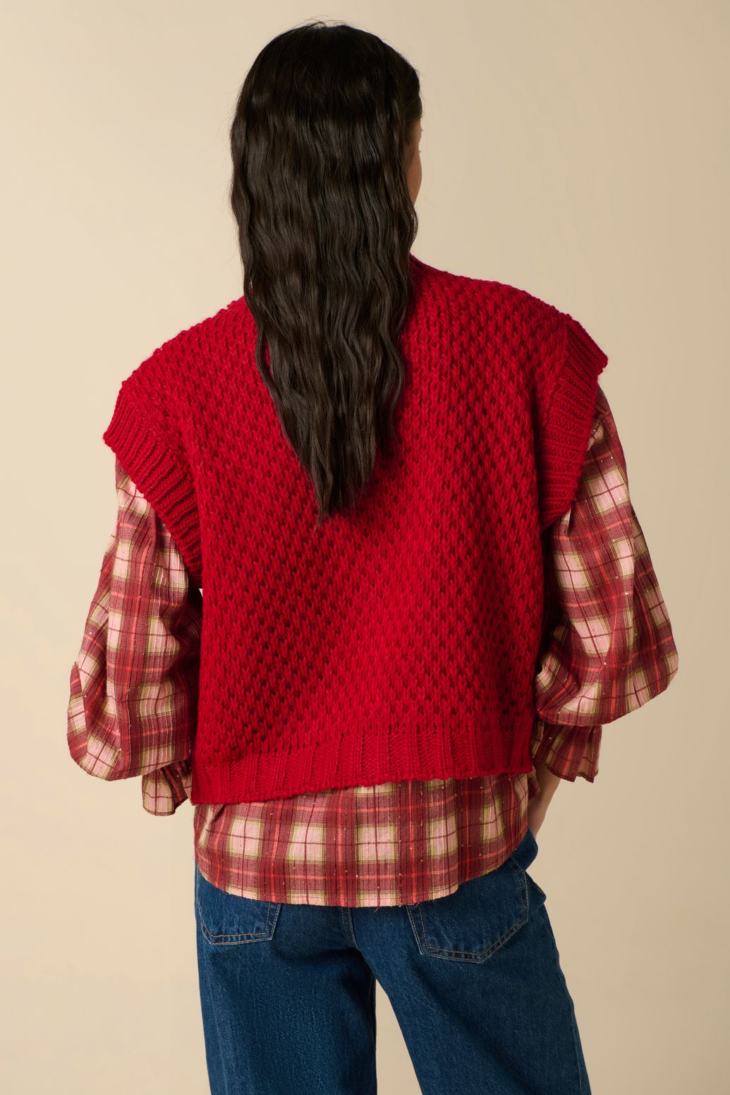 Gilet sans manches tricoté - rouge