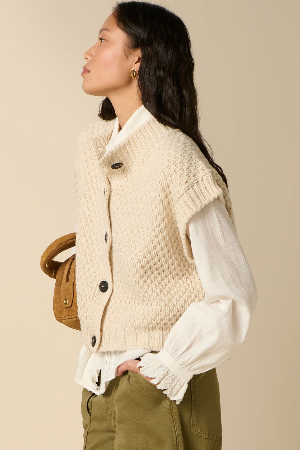 Gilet sans manches tricoté - blanc