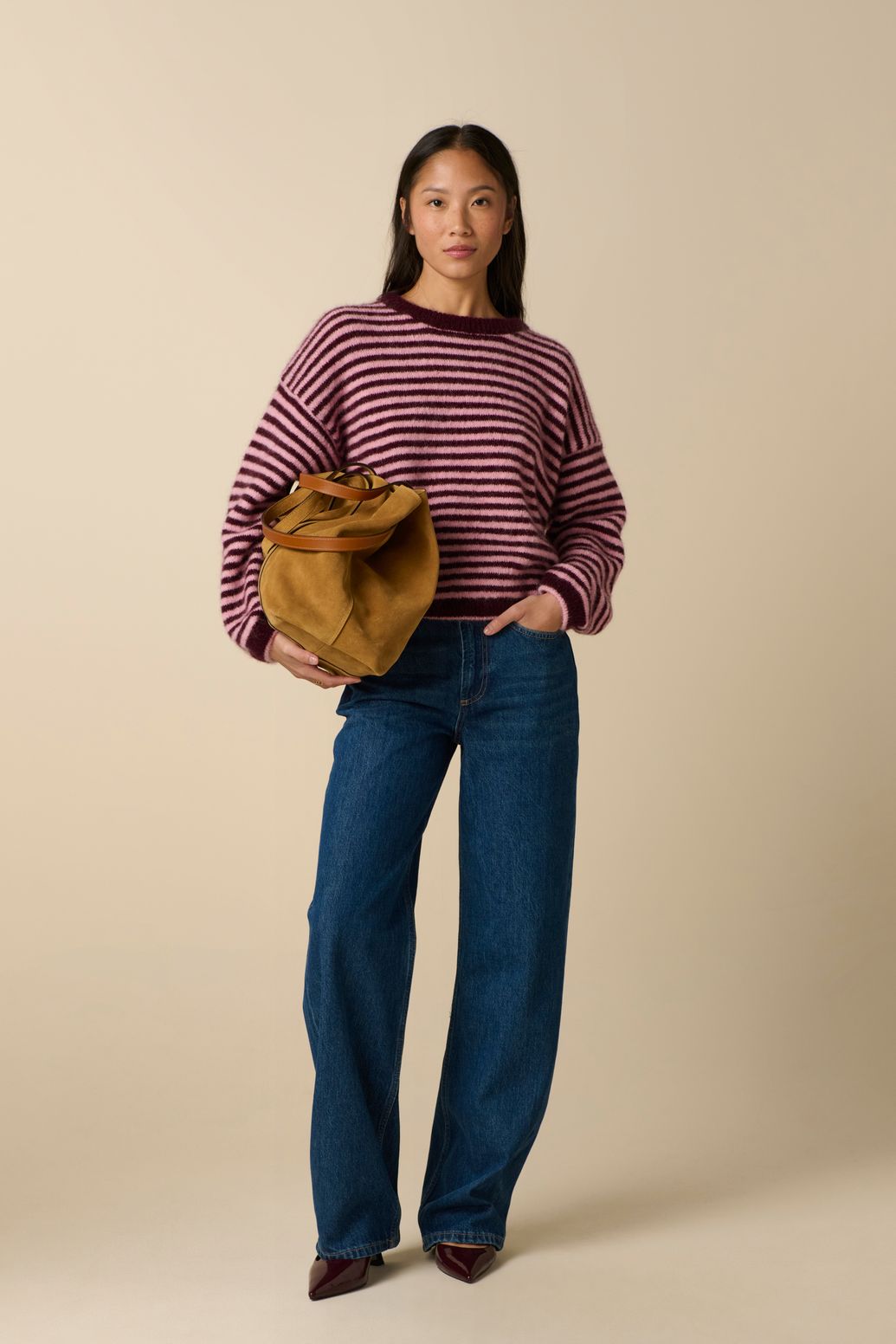 Pull rayé - rouge foncé