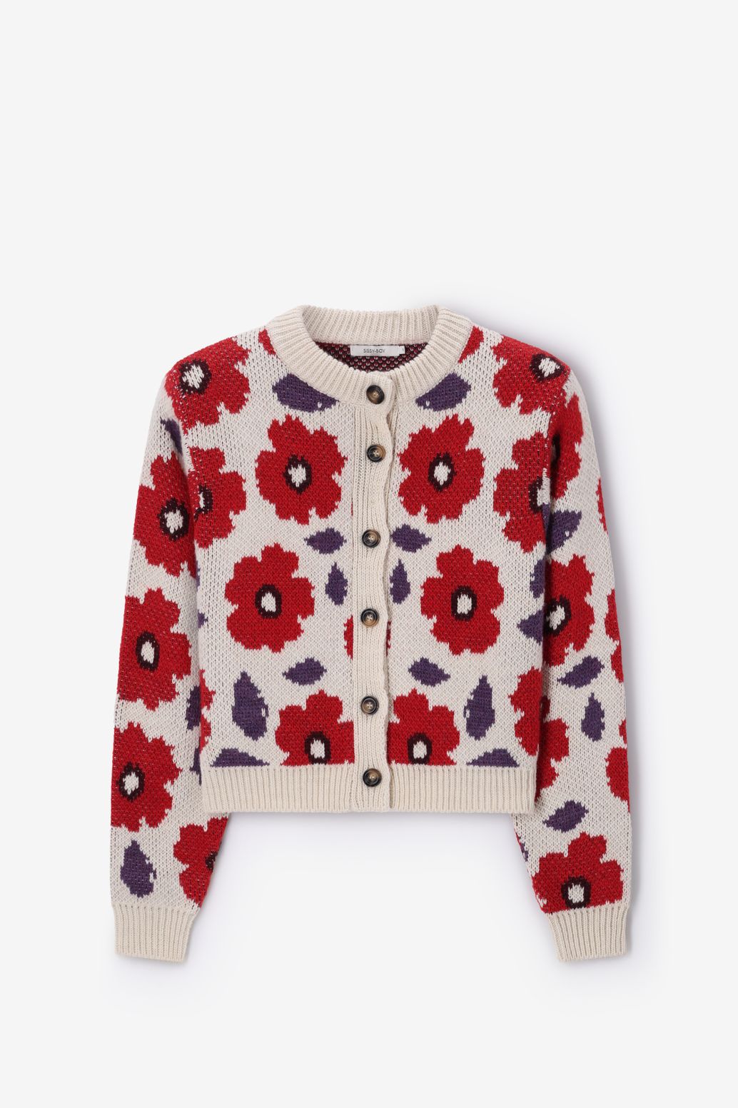 Wit gebreid vest met bloemenprint